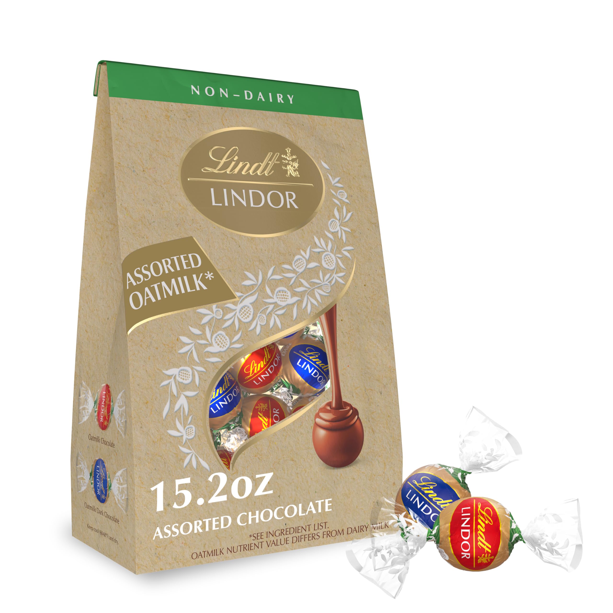 Lindt LINDOR Assorted OatMilk Chocolate Truffles, Non-Dairy Chocolate Truffles with Smooth, Melting Truffle Center, 15.2 oz.