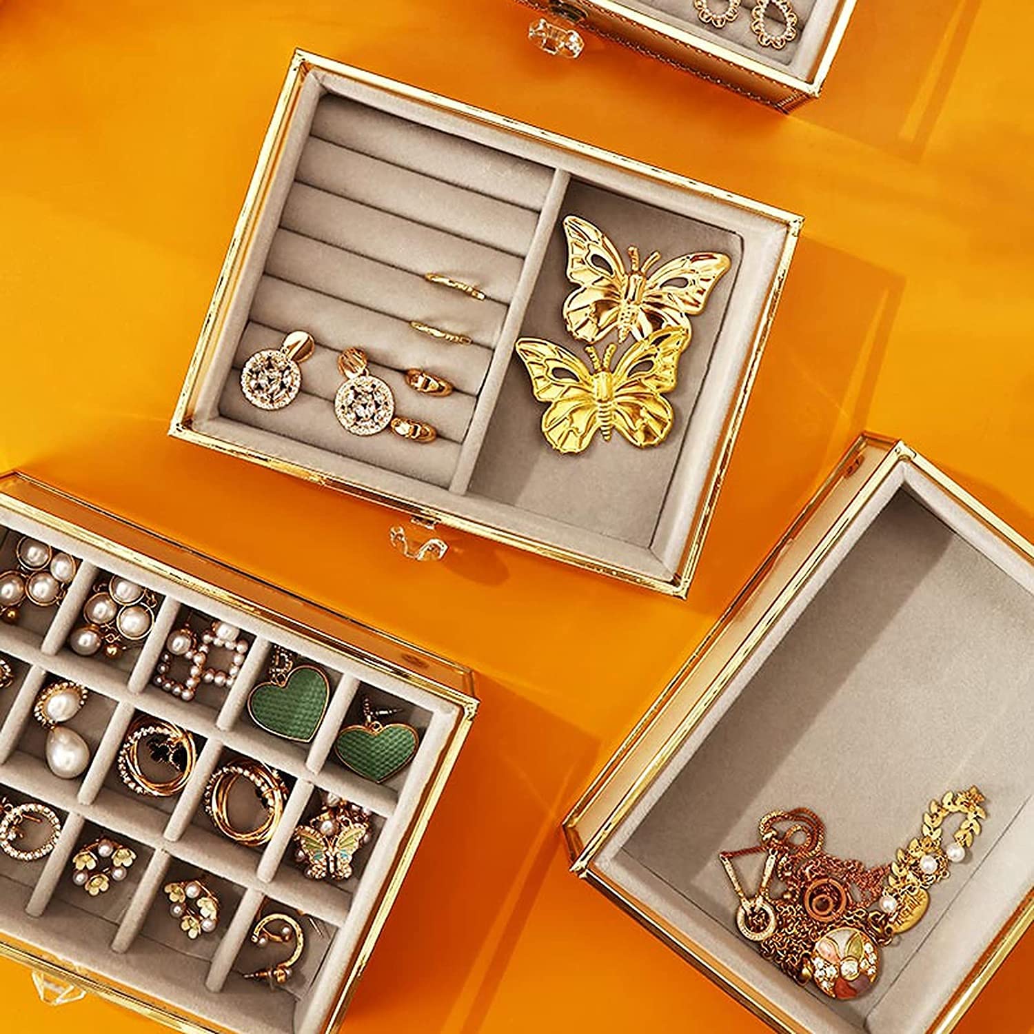Jewelry nizer Scatola per gioielli Scatola per gioielli in vetro Scatola per gioielli europea Custodia per collana Orecchini Anello Contenitori artigianali Scatola per gioielli per gioielli da donna