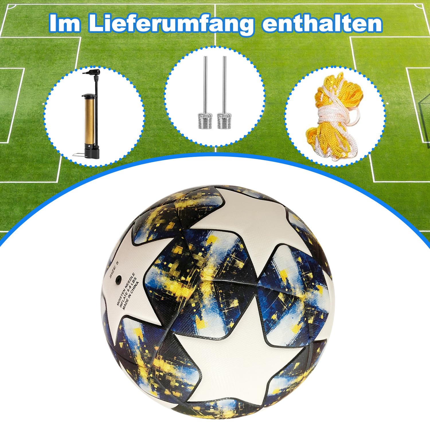 Pallone da calcio, taglia 5, per bambini, per tifosi in pelle, per amanti del calcio, taglia 5, con pompa