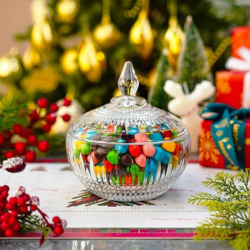 Miniatura 3 de Plato grande de cristal para dulces de 20.3 fl oz21 oz con tapa, tarro de cristal transparente con tapa, tarro de dulces decorativo para bufé de