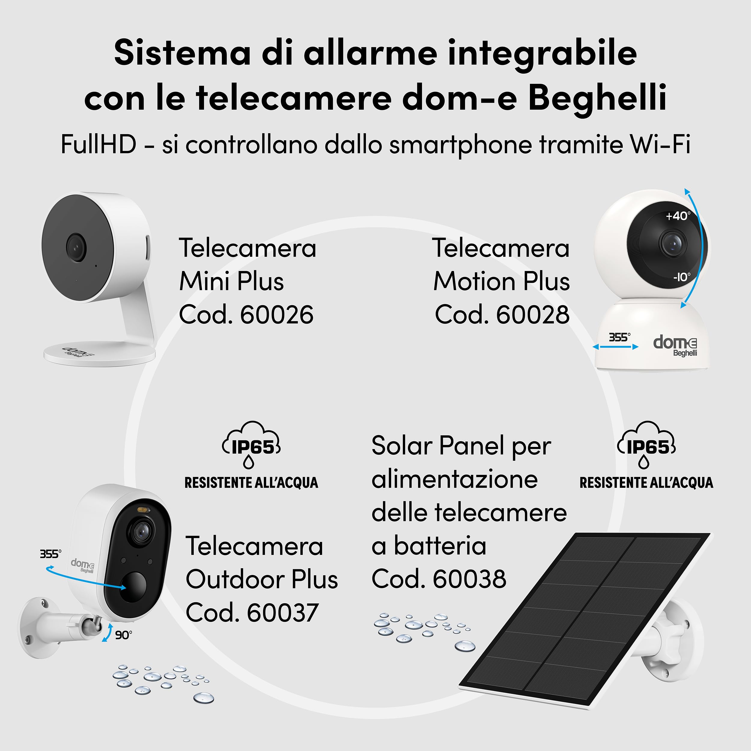 Beghelli - Kit Allarme Dom-e, Sistema Antintrusione Wireless WIFI/GSM 4G LoRa, Senza Fili, Compatibile con Alexa e Google Home, Installazione Senza Cablaggio, Pulsante SOS