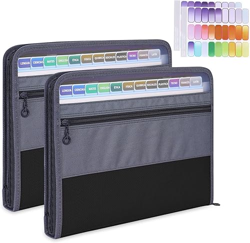 MEGREZ Paquete de 2 carpetas de archivos de papel A4 con 13 bolsillos carpeta de archivos de acordeón organizador de archivos con cremallera