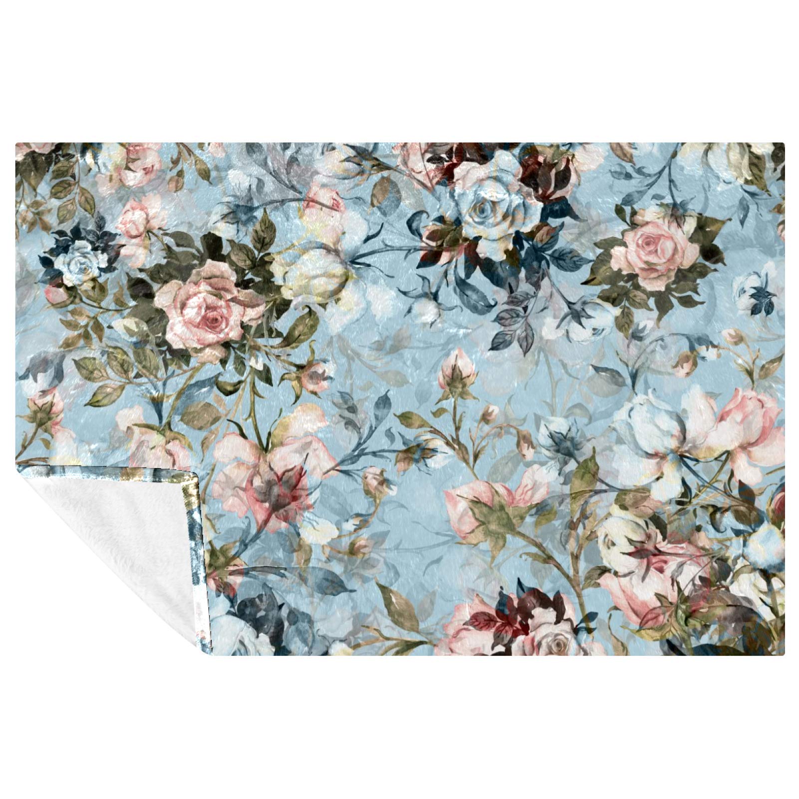 Plaid vintage imprimé rose 150x100 polyvalent pour lit et protection de canapé lavable