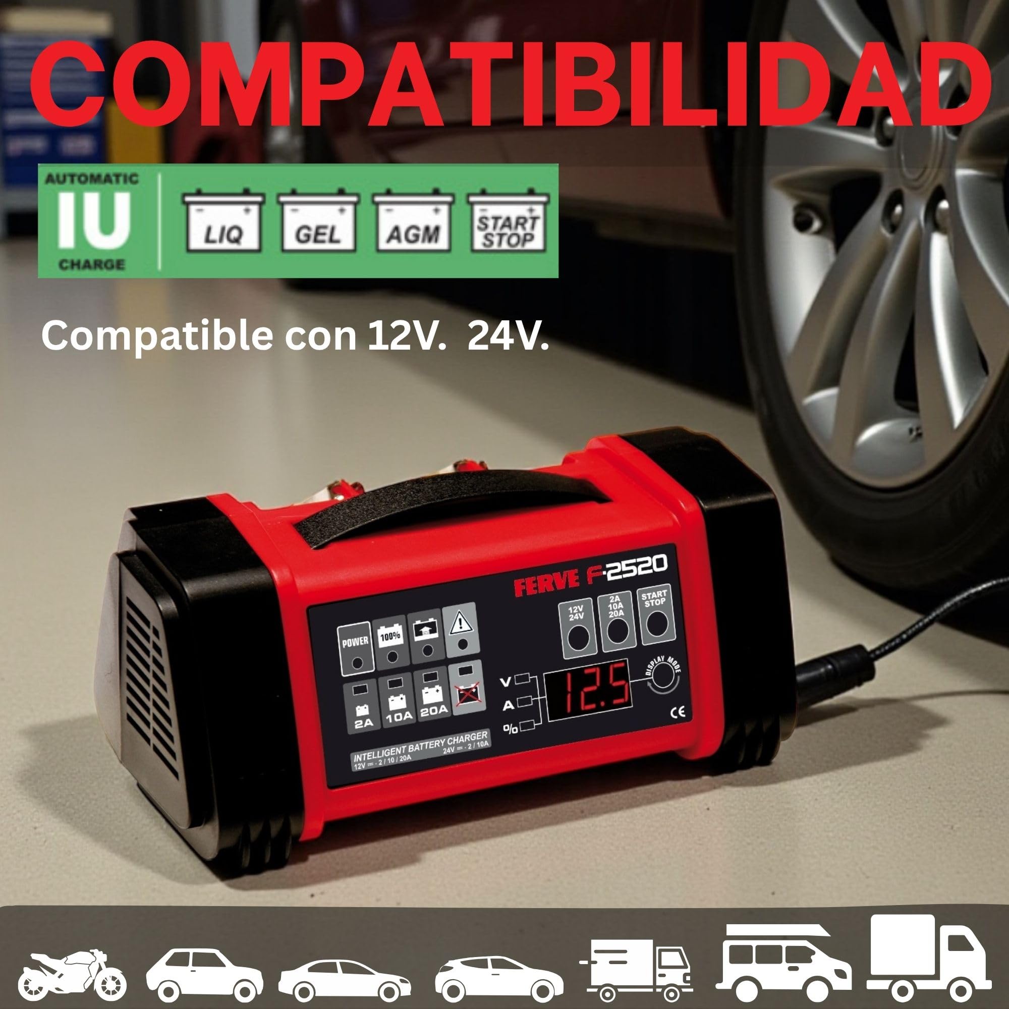 Ferve F-2520 Cargador Automático de Baterías de Plomo Ácido