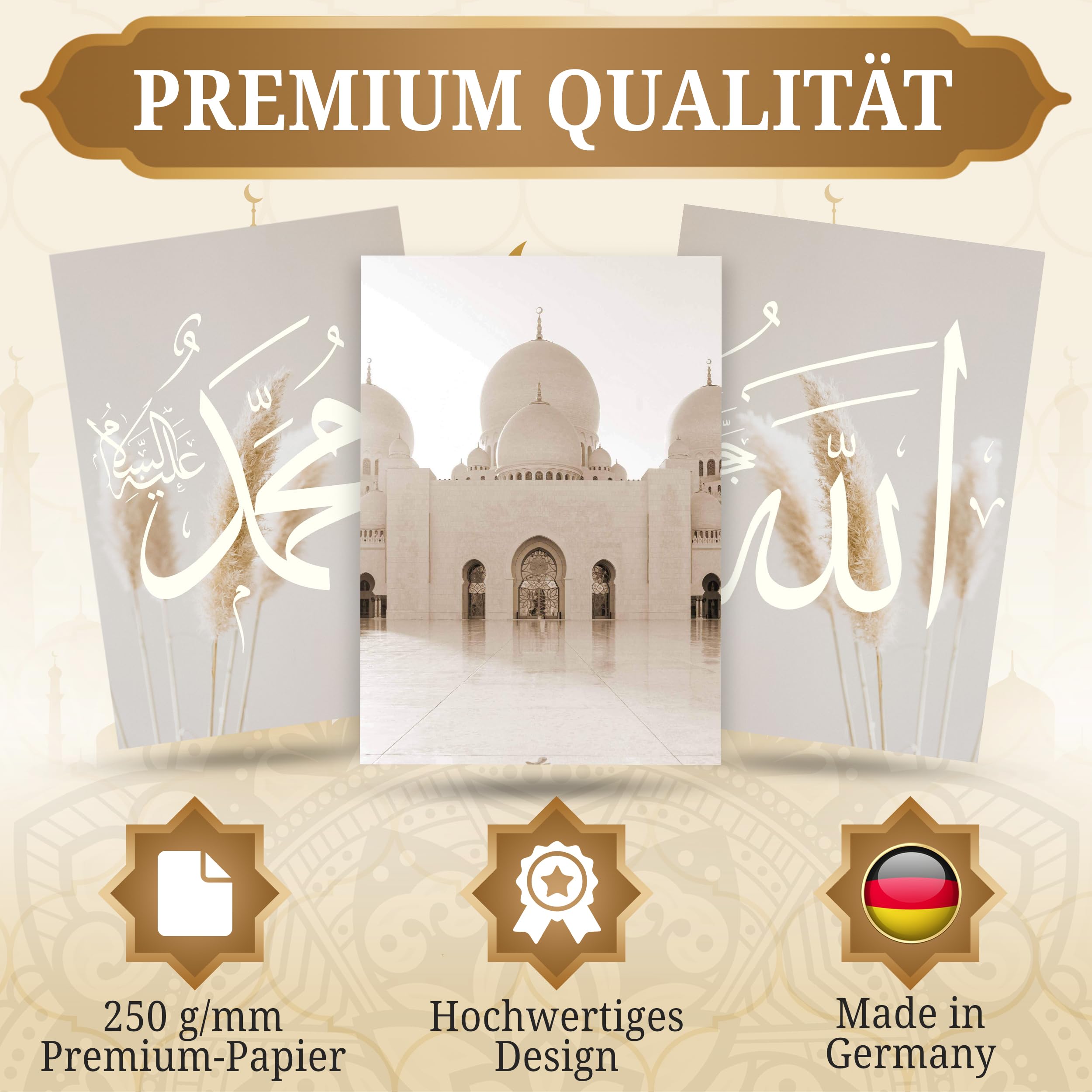 HAVA Artwork Abu Dhabi Poster Set, Islamische Poster, Islamische Bilder, Islamische Dekoration, Islamische Geschenke, Bilderrahmen, Allah Wandbild