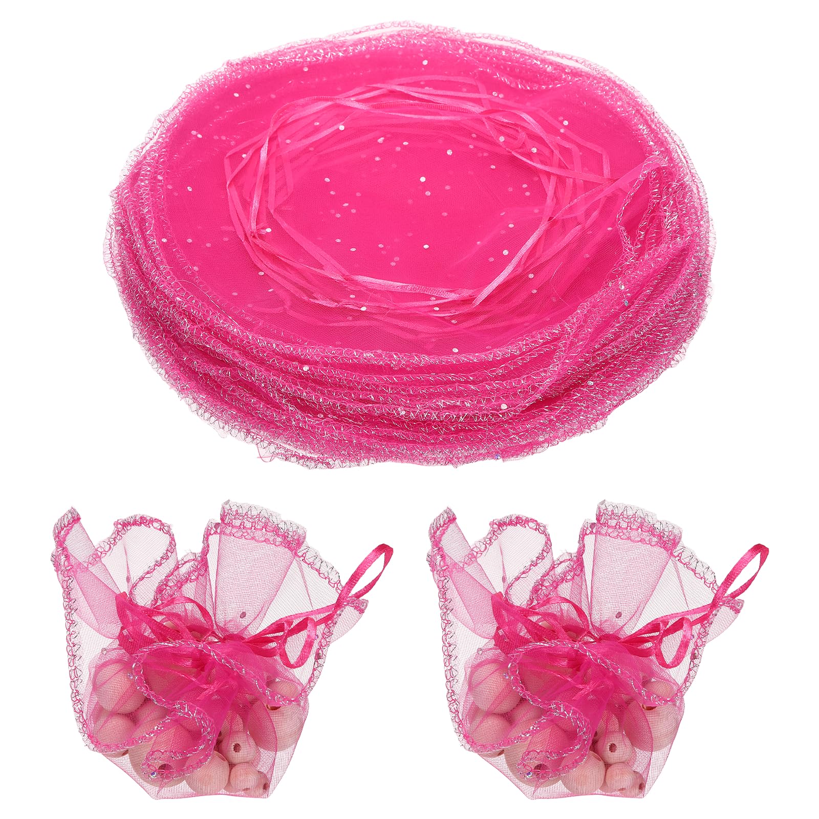 PATIKIL Round Organza Bags, (26cm, Rose Red) (100Pcs), Organza Tulle Circles Sheer Organza Jewelry Candy Pouch with Sequins and Ribbon, Suit for - Wedding/Party/Favor/Gift/Candy/Jewelry
