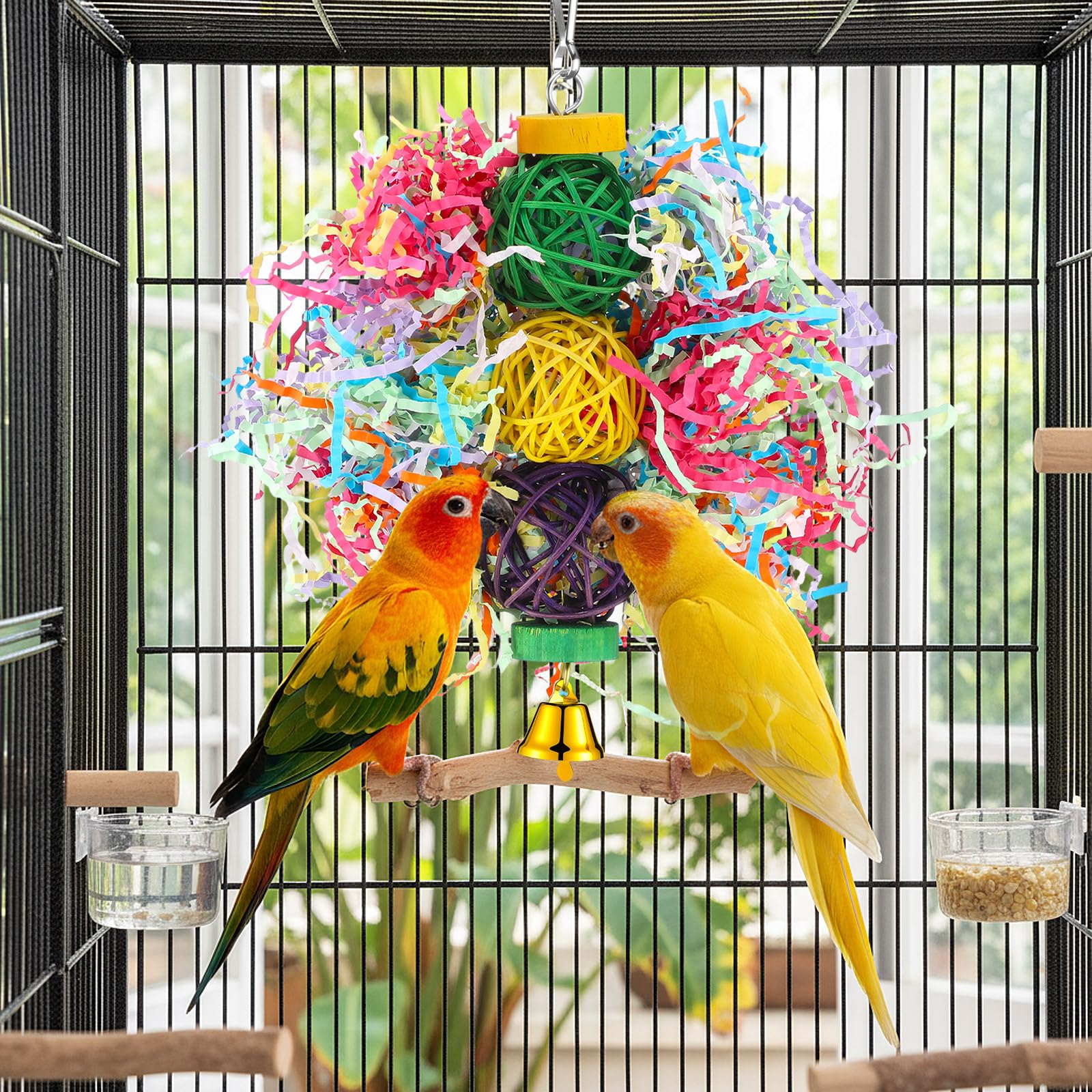 Tasdurian 6 Pcs Bird Toy Parrot Chew Toy for Large Birds Rattan Ball Crinkle Paper Bird Shredding Toys Parrots Cage Accessories with Bell for African g Parrots Cockatoos Macaws Small Medium Parrot - image 6