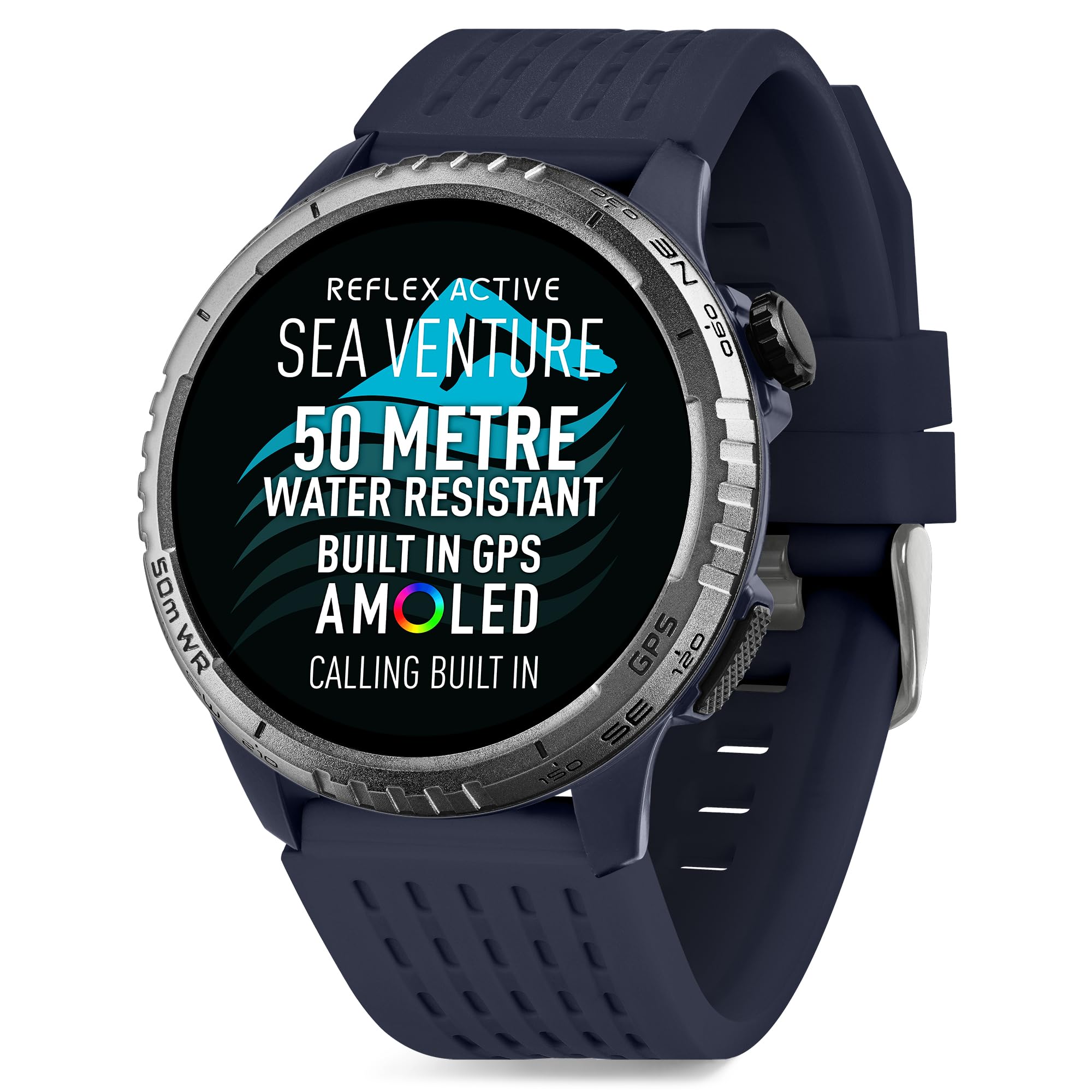 Reflex Active Sea Venture - Reloj Inteligente AMOLED GPS con Correa Azul, 50 m