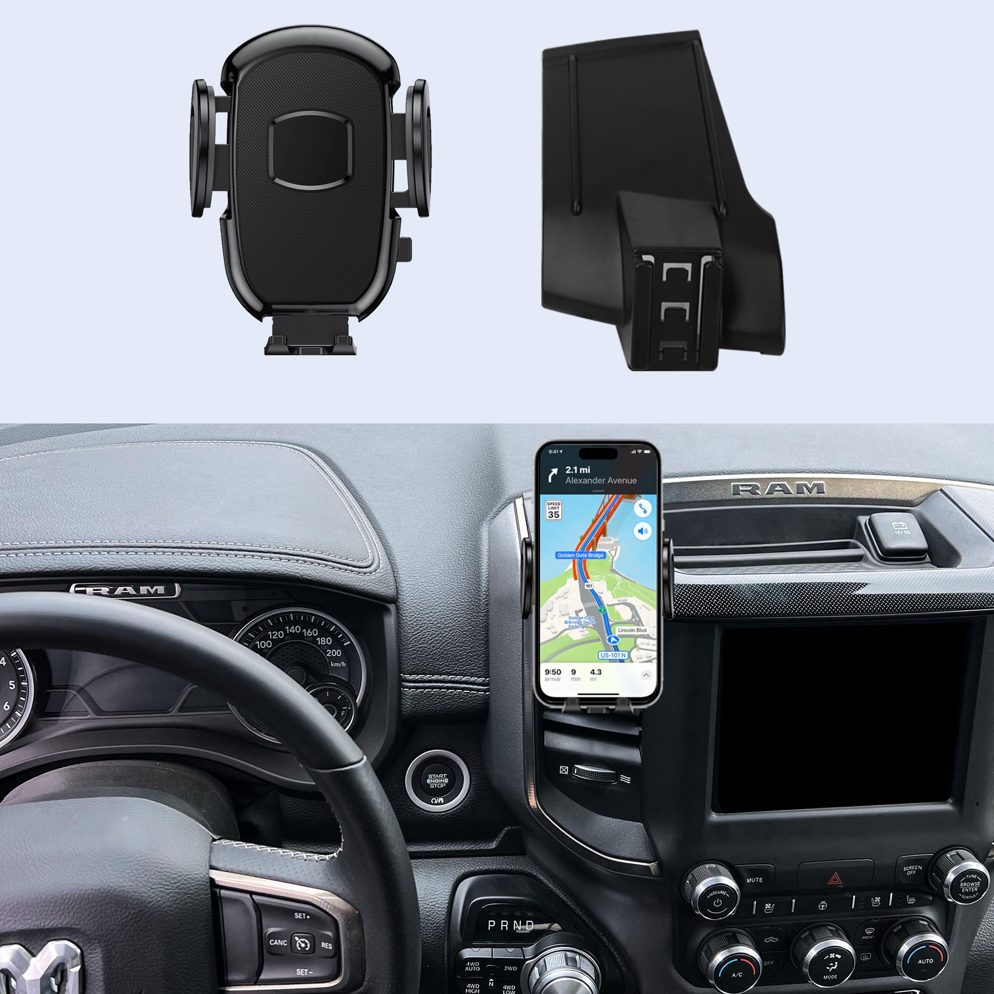 DJXCAR Car Phone Holder Fits for Dodge RAM 1500 2500 3500 2019-2024(Only fit for 5-inch/8.4-inch Screen), Buckle Mount,Fit Snugly and Easy to Install