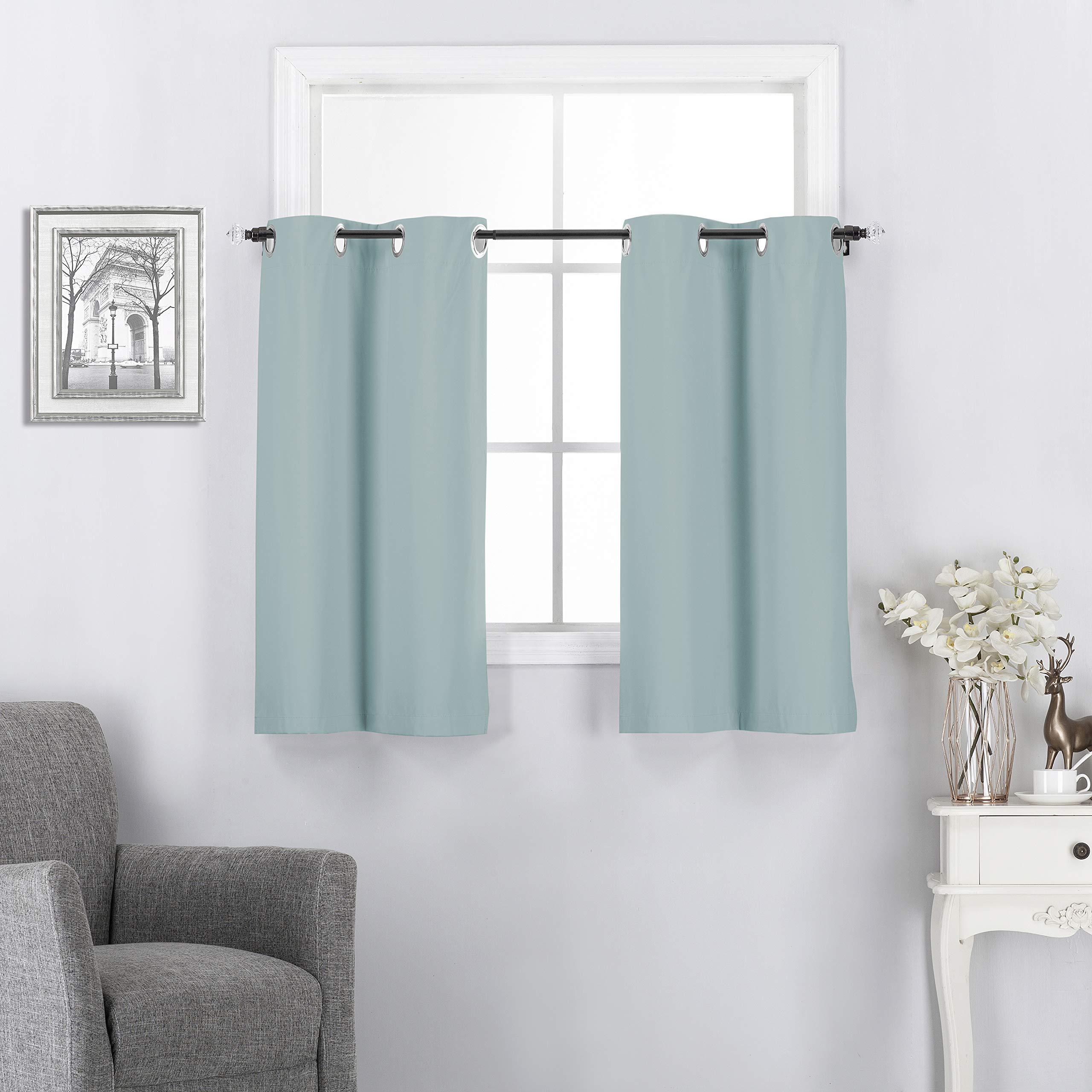 Rooney Thermal Insulated Blackout Window Valances - Energy Efficient Home Decor Grommet Top Tier Curtains for Kitchen/Bathroom or Any Small Window, 2 Pcs, 30 x 36 inch per Panel, Slate Blue