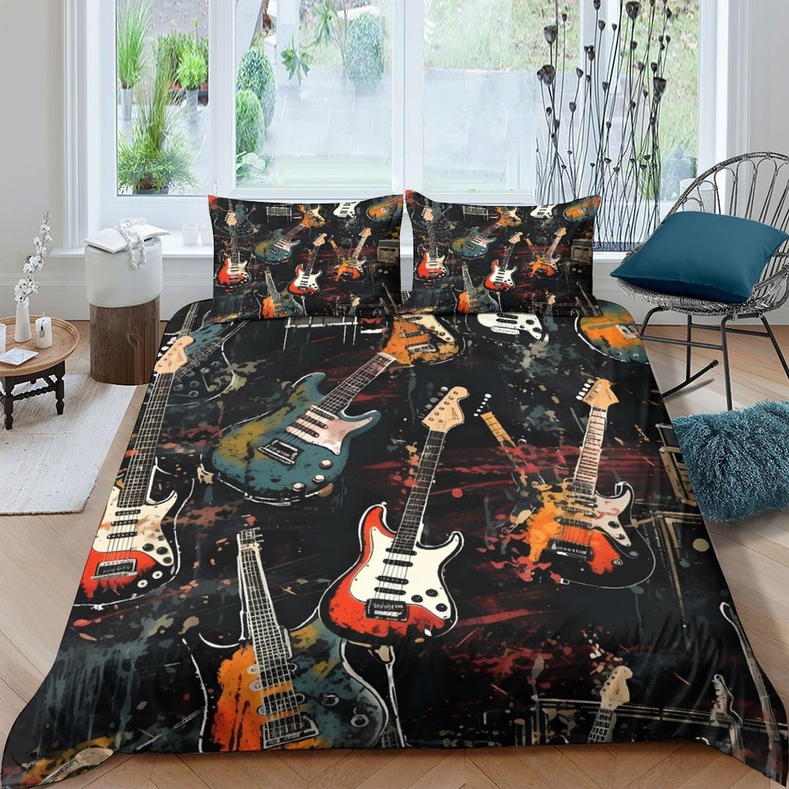 Ctjqhvkz Style-5 3D Printed Electric Guitar Fitted Sheet Microfiber Soft Breathable Rock Band Mattress Cover For Bedroom Dorm Decor Single（135X200cm）