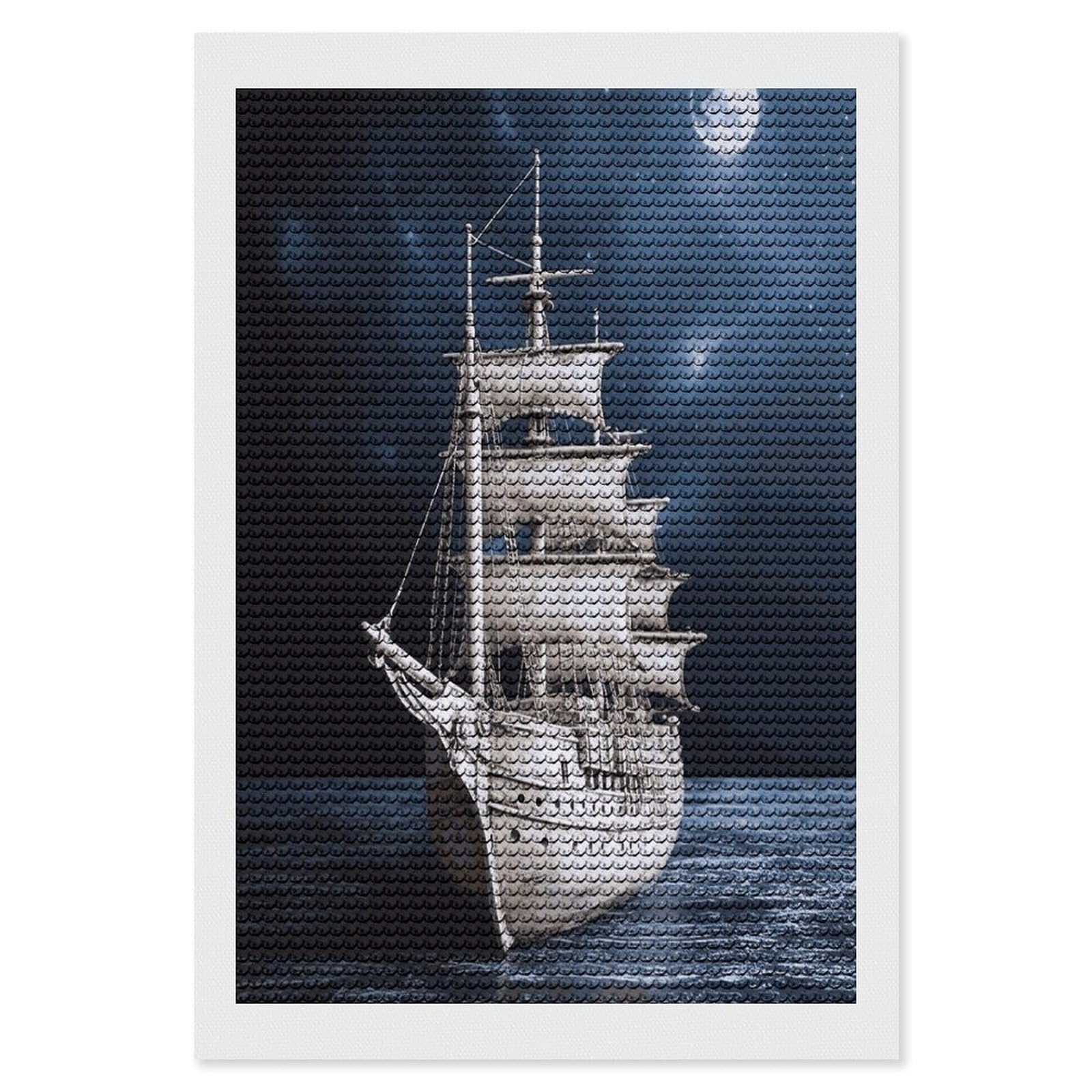 FekiLoot Vintage Nautical White Ship Diamond Art Kits for Adults Diamond Painting Kits for Beginners DIY Diamond Art Kits Round Full Drill Diamond Dot Gem Painting for Home Wall Decor Gift 8"x12"