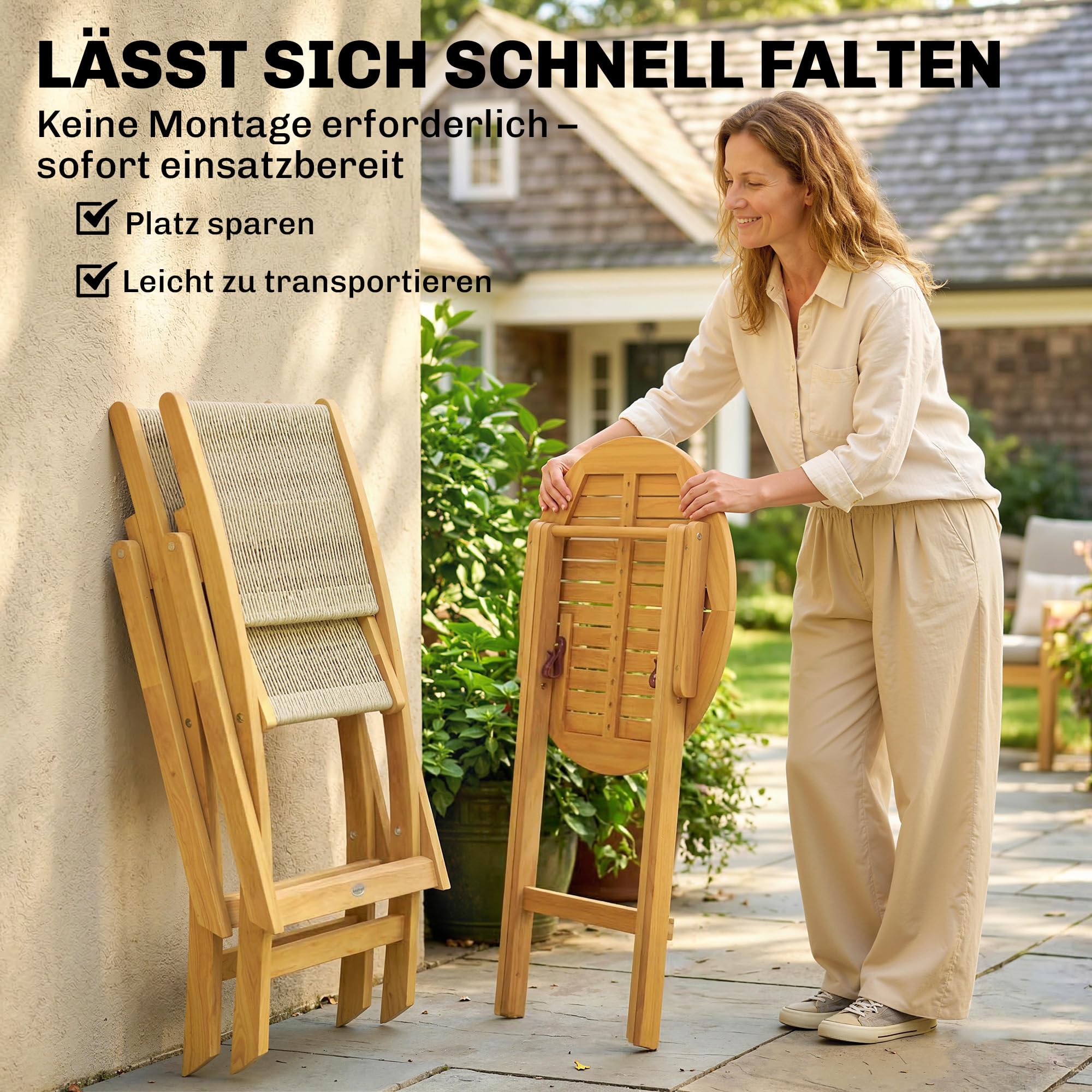 Outsunny Balkonmöbel Set 3 Teilig Polyrattan Akazienholz Naturholz