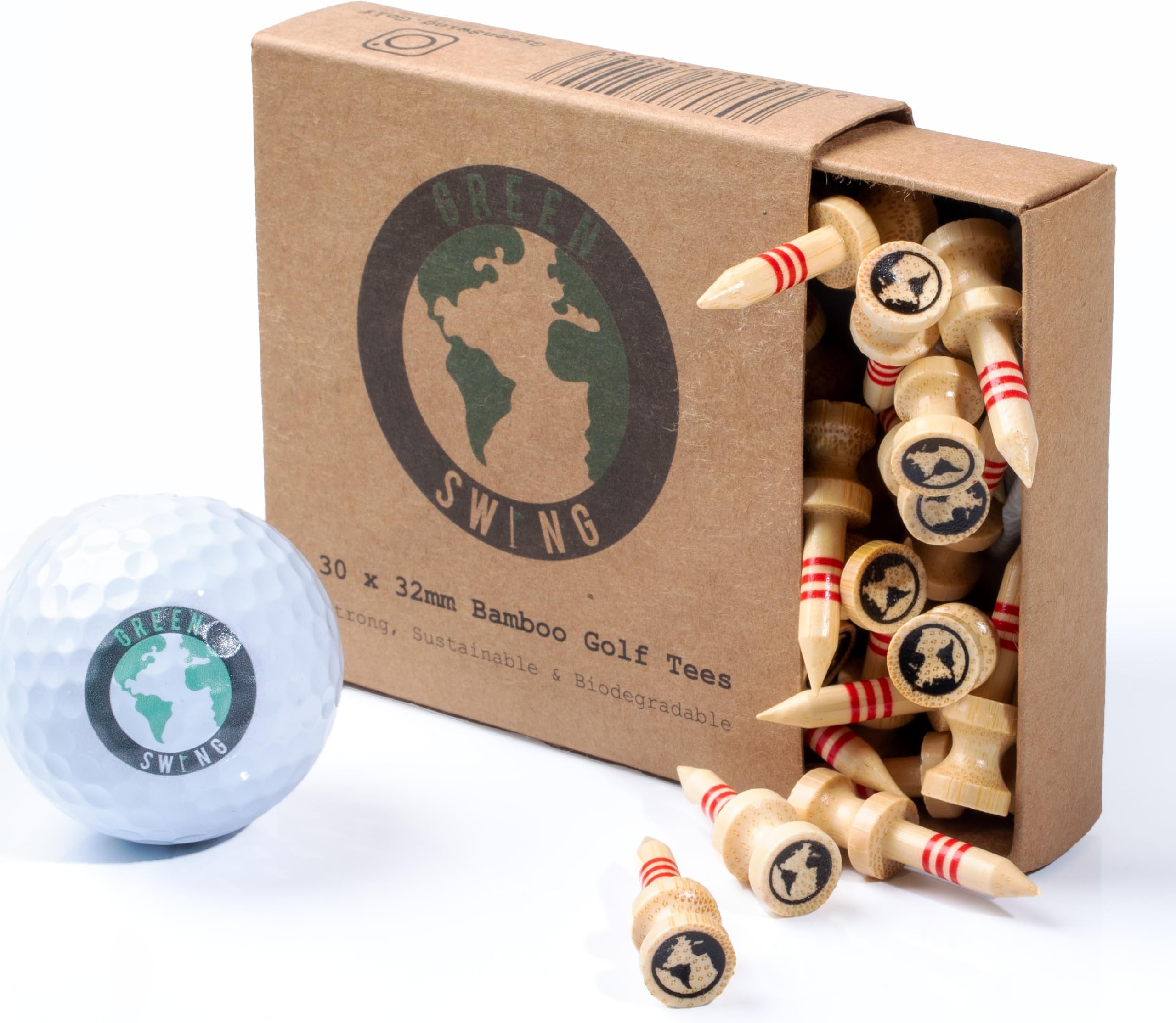 Green Swing Bamboo Golf Tees 32mm | Strong Sustainable Biodegradable | 30pcs