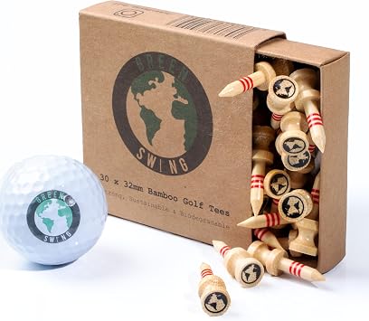 Green Swing Bamboo Golf Tees 32mm | Strong Sustainable Biodegradable | 30pcs