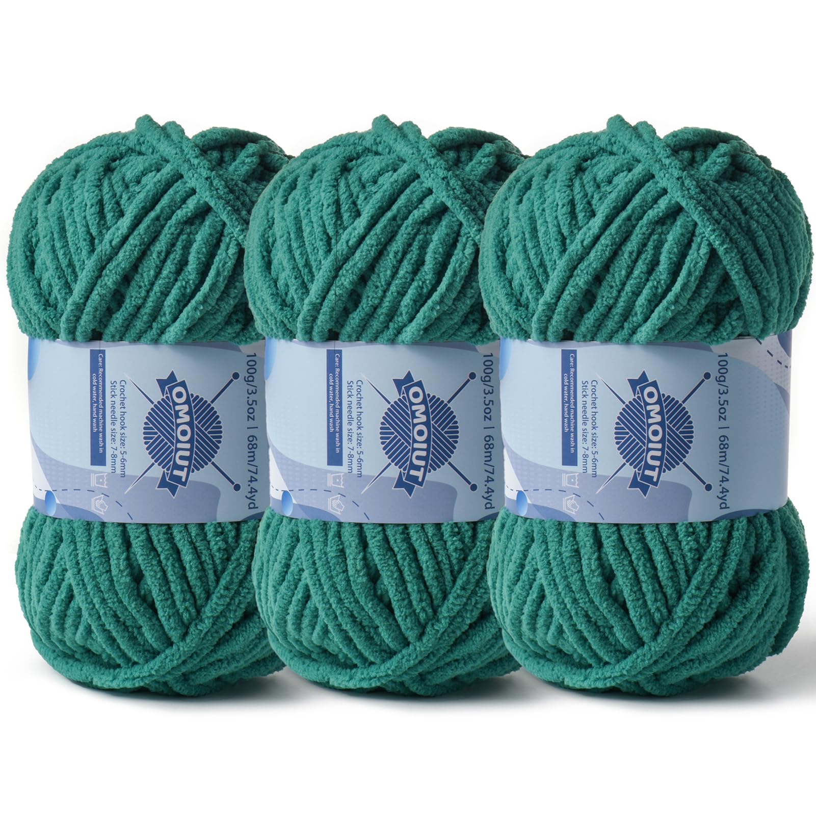 3 Pack Chunky Chenille Yarn for Crocheting, Baby Yarn for Crocheting Soft Blankets, Bulky Yarns for Crochet Amigurumi, 300g (223yds) Fluffy Velvet Yarns for Hand Knitting (3 Dark Green)