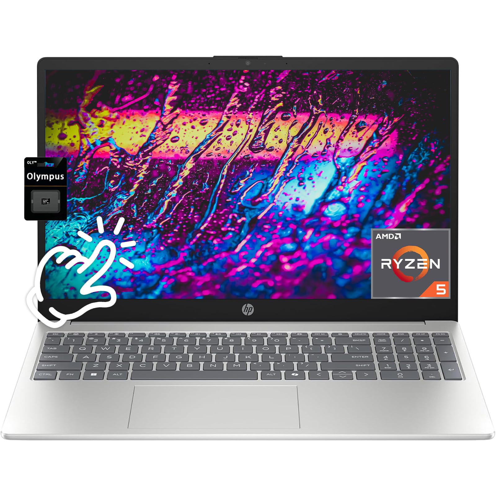HP 15.6" Touchscreen Laptop, AMD Ryzen 5 7520U(Up to 4.3 GHz), 8 GB RAM LPDDR5, 512 GB SSD, AMD Radeon Graphics, HD Private Webcam, HDMI, Wi-Fi 6, Bluetooth, Anti-Glare, Windows 11 Pro, Silver