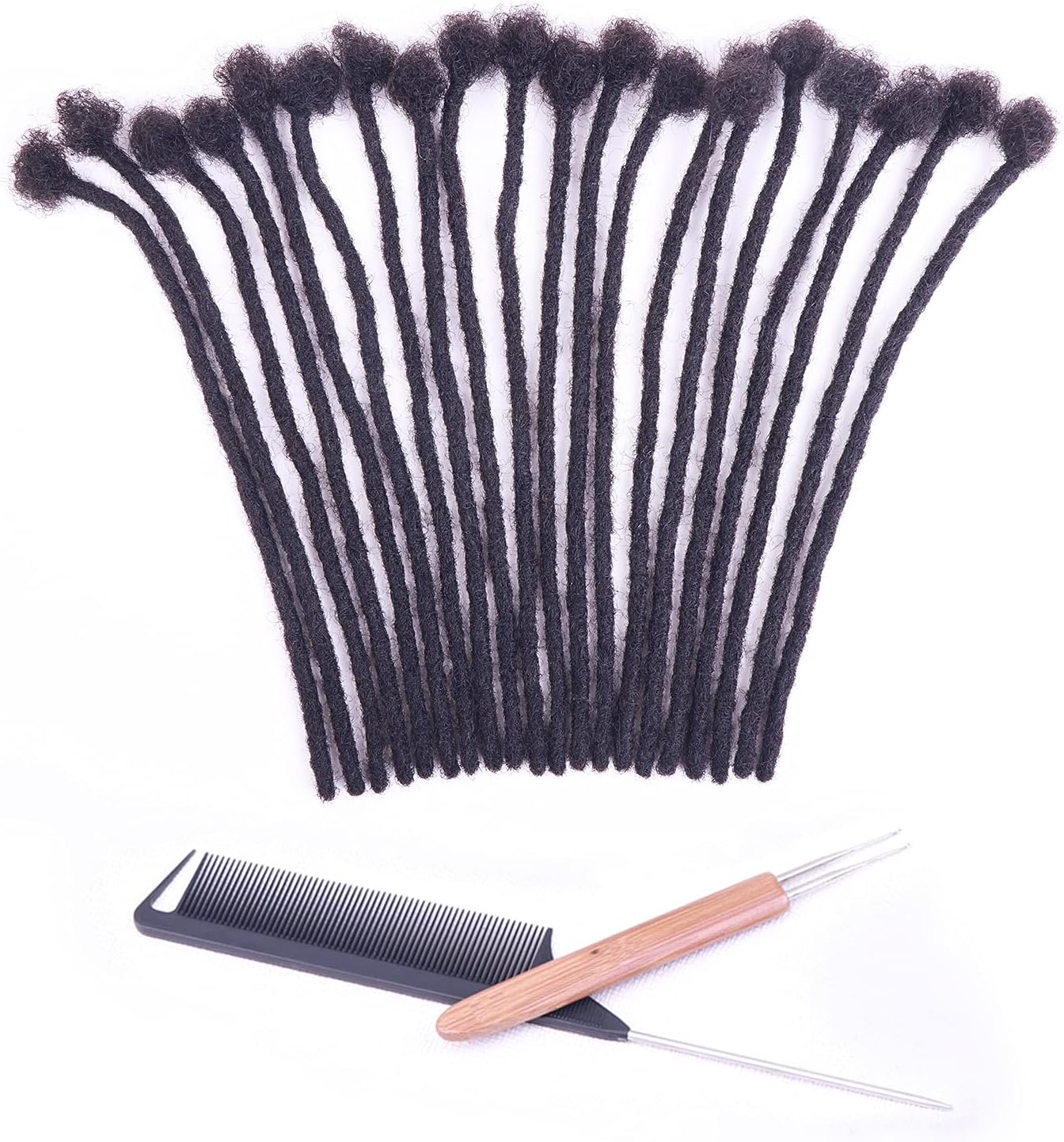 0.4cm Width 100% Human Hair Loc Extensions 10 Inch 30 Strands Full Handmade Dreadlock Extensions for Men Women Kids Can Be Dyed and Bleached with Needle and Comb 100% Unprocessed Natural Black
