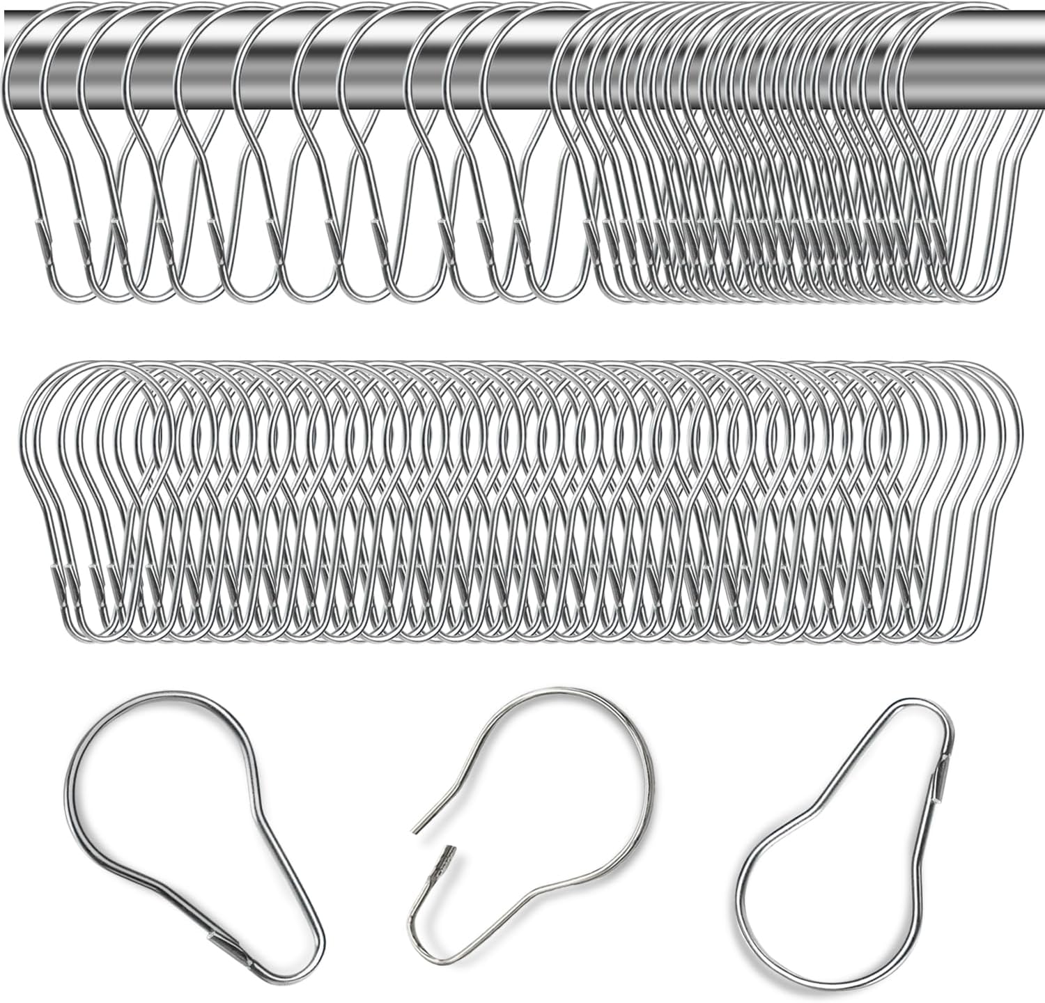 200 PCS Metal Shower Curtain Rings Hooks Rust Proof Silver Shower Curtain Ring Bulk Stainless Reusable Hanging Shower Rings for Home Bathroom Bedroom Kitchen Rods Application