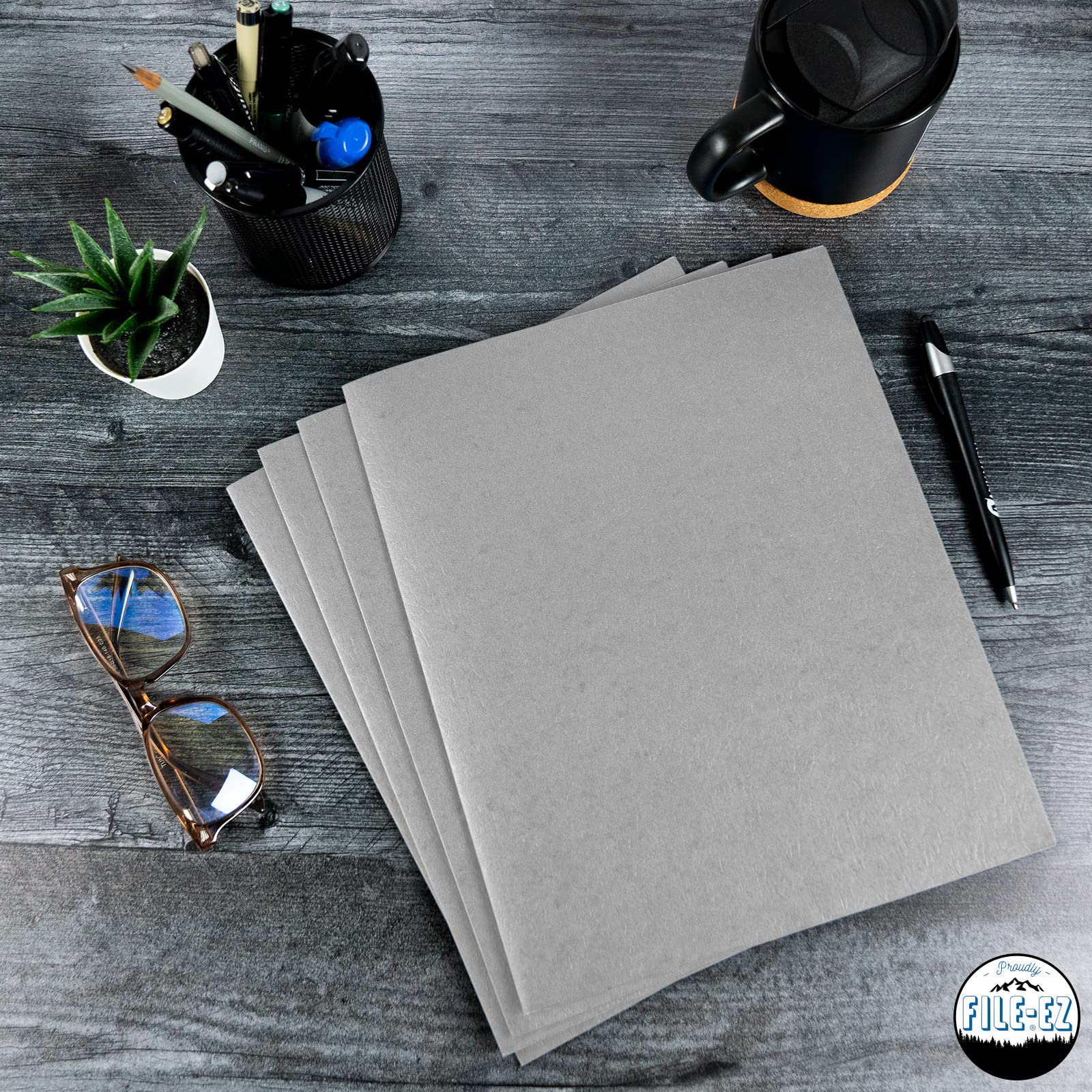 FILE-EZ EZ-32430 Ordner für Akten, grau, 125er-Pack, strukturiertes Papier, Briefgröße