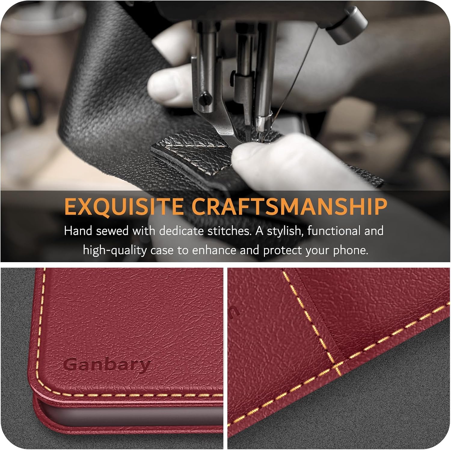 Mobile Phone Case for Samsung Galaxy A37 5G, Premium Leather Flip Case [Card Slots] [Magnetic Closure] [Stand Function] Compatible with Galaxy A37 5G Protective Case, Wine Red image 2
