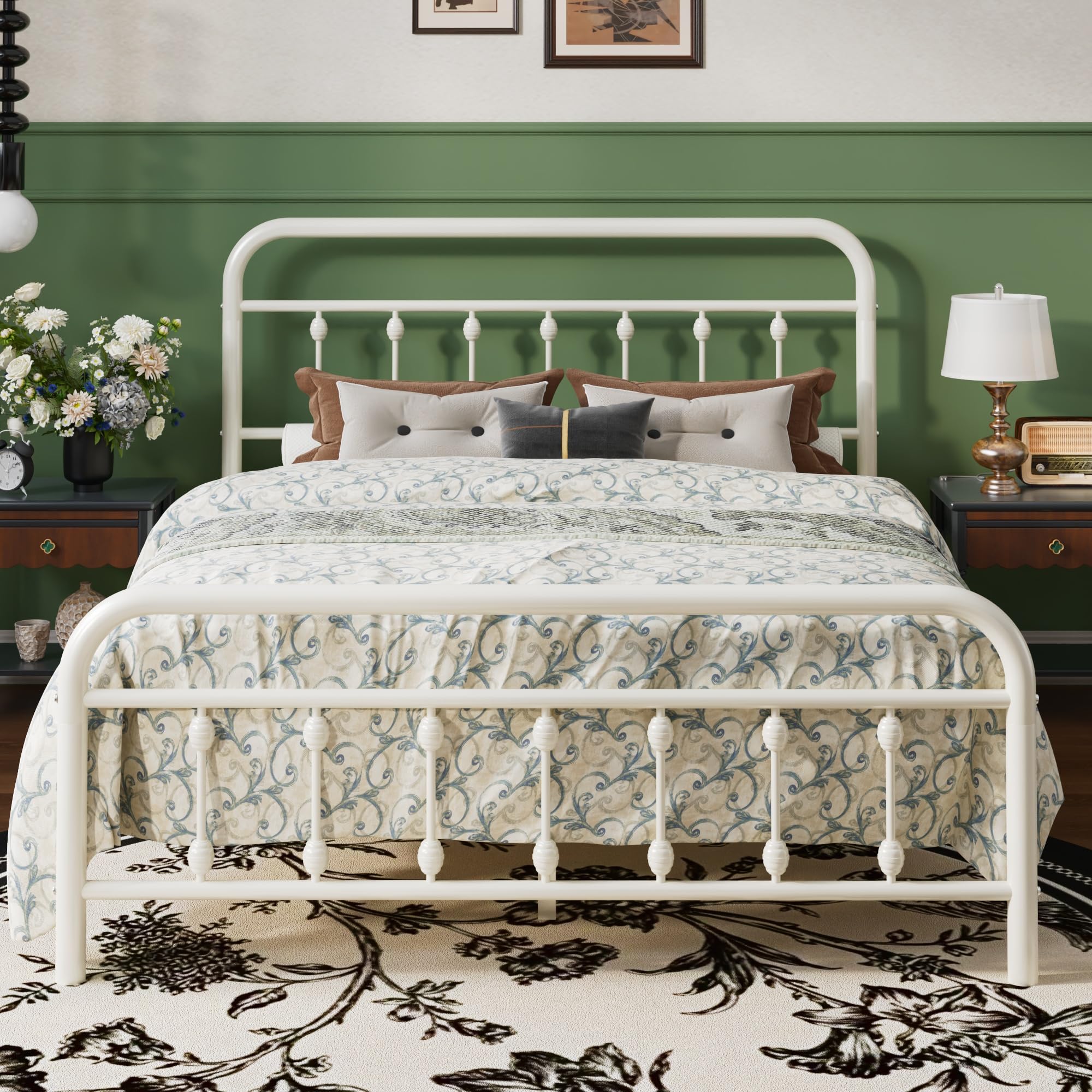 SHA CERLIN Full Size Metal Platform Bed Frame with Victorian Style Iron-Art Headboard and Footboard, Easy Assembly, Under Bed Storage, No Box Spring