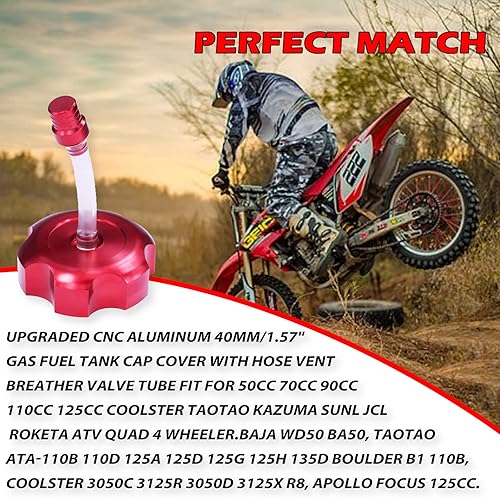 Miniatura 6 de Tapa de tanque de combustible de aluminio CNC con válvula de ventilación para 50cc 70cc 90cc 110cc Coolster Raptor 80 Peace Moto 125cc 140cc 150cc