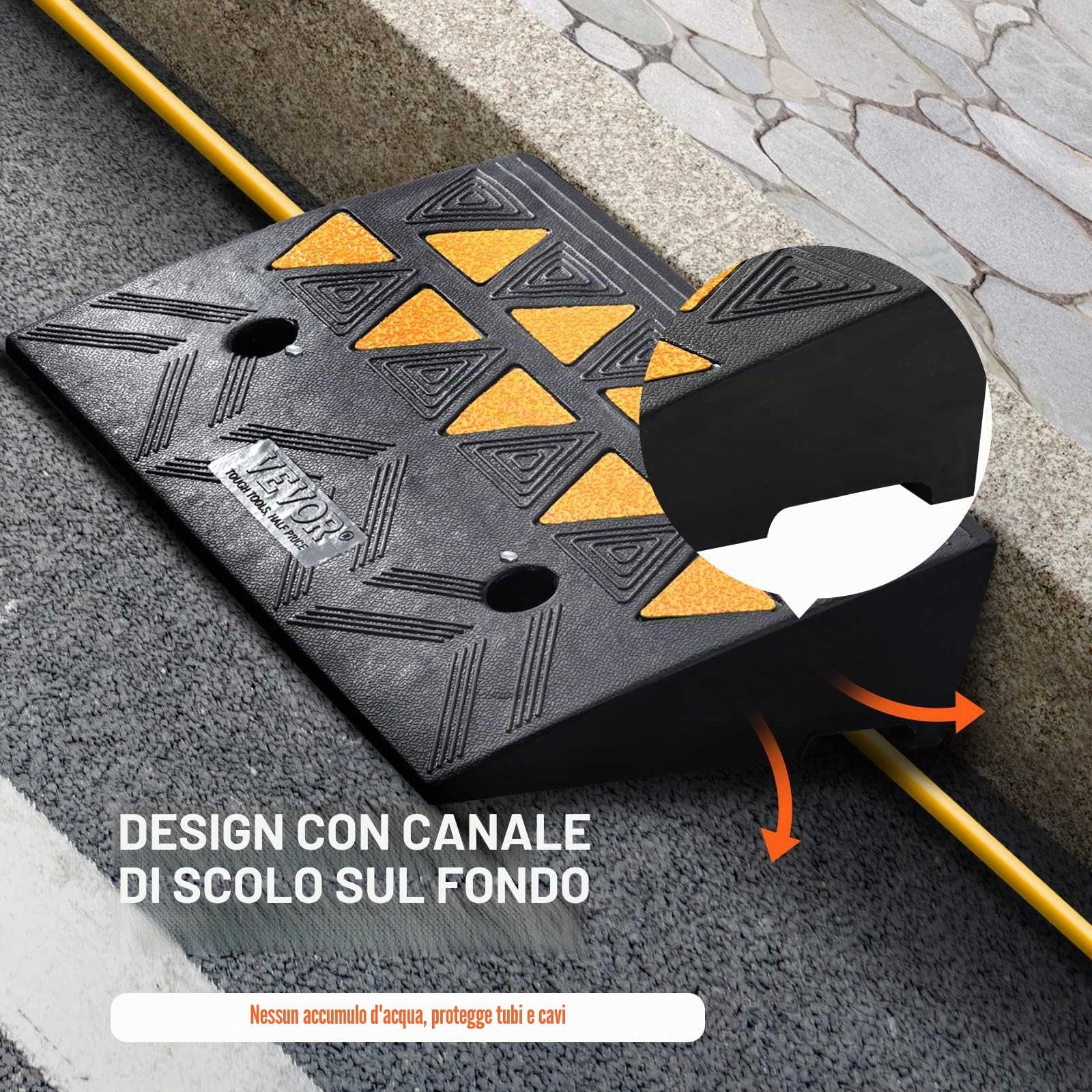 VEVOR Rampa per Soglia in Gomma capacità Carico Max. 15 Tonnellate, Rampa per Soglia Superficie Antiscivolo Buchi per Drenaggio alla Base, Rampa Soglia Antiscivolo per Salita Facile 50 x 30 x 10,8 cm