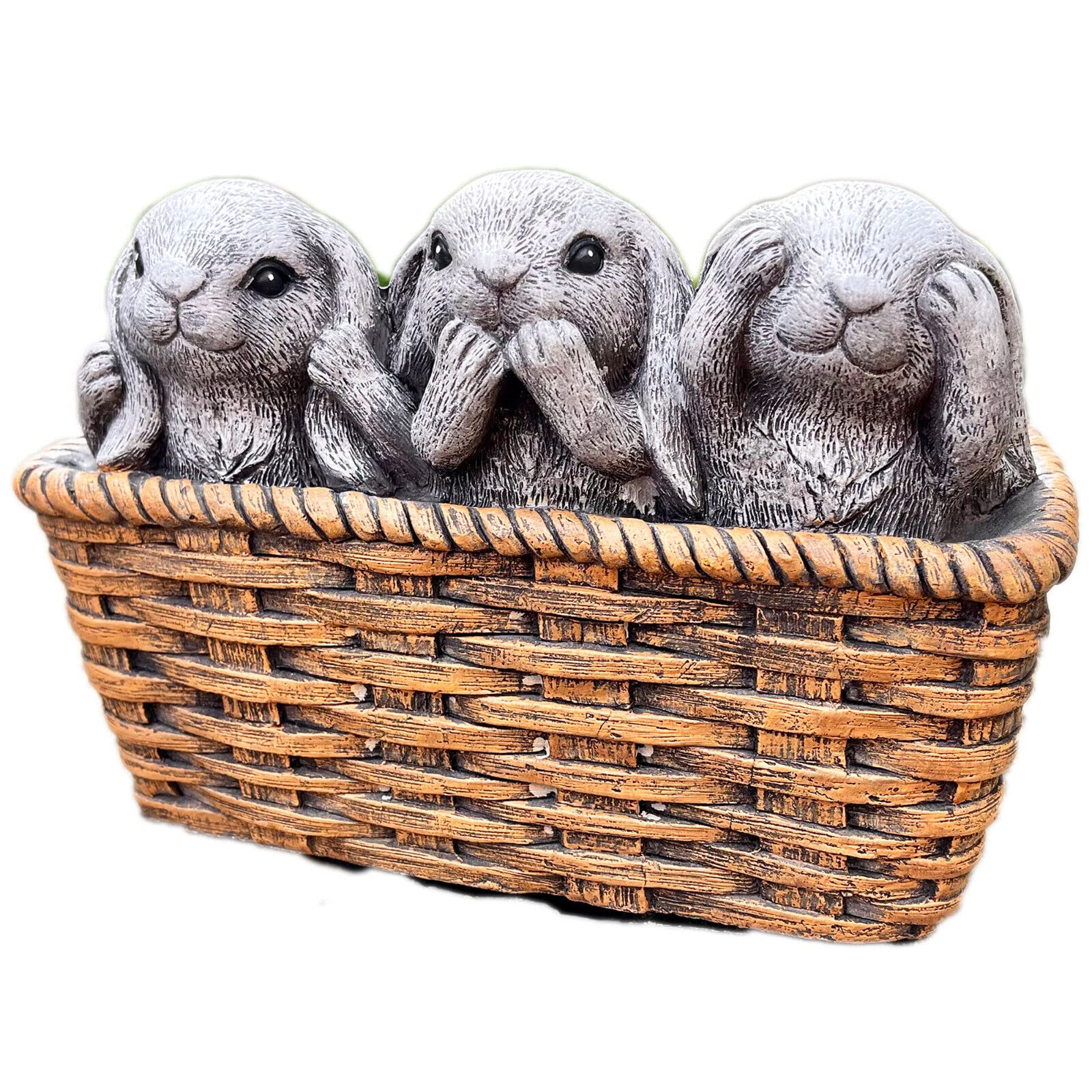 Darthome Grey Three Wise Rabbits In Basket Planter Cement Brown Trough Pot Cute Bunnies