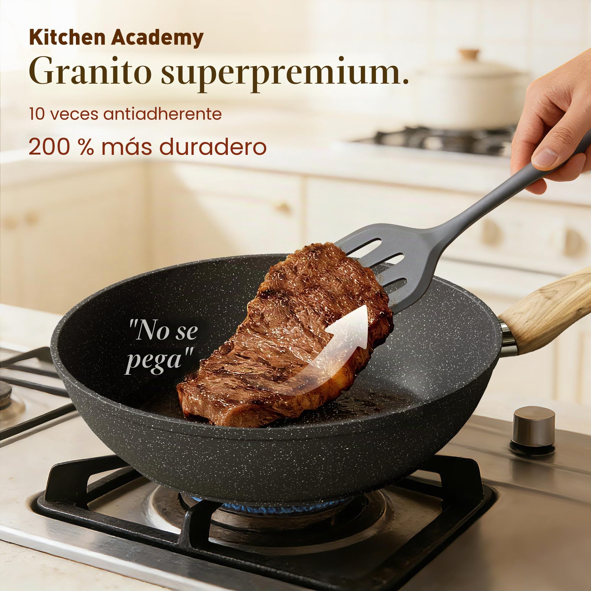 Kitchen Academy Juego de utensilios de cocina de inducción, juego de sartenes y sartenes antiadherentes de granito de 12 piezas, color gris