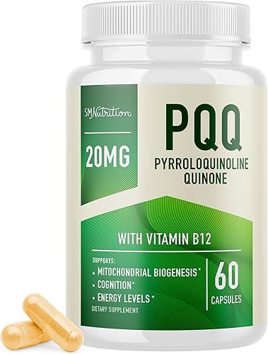 Suplemento PQQ de 20 mg Biogénesis mitocondrial y optimizador de energía con CoQ10 y vitamina B12 Apoya la salud cerebral y la producción de