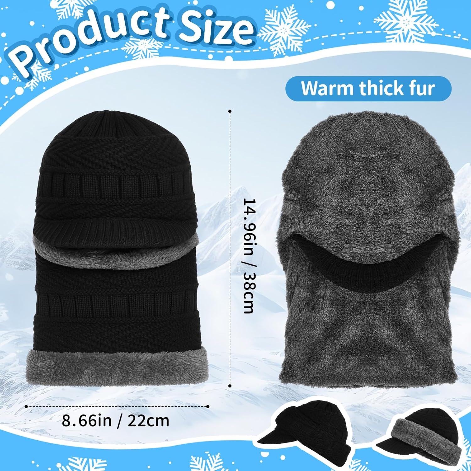 Berlune Balaclava Ski Mask for Kids Winter Knitted Balaclava Beanie Hat Children Warm Cycling Ski Mask Winter Windproof Neck Face Cover for Cold Weather Thermal Fleece Black - Image 2