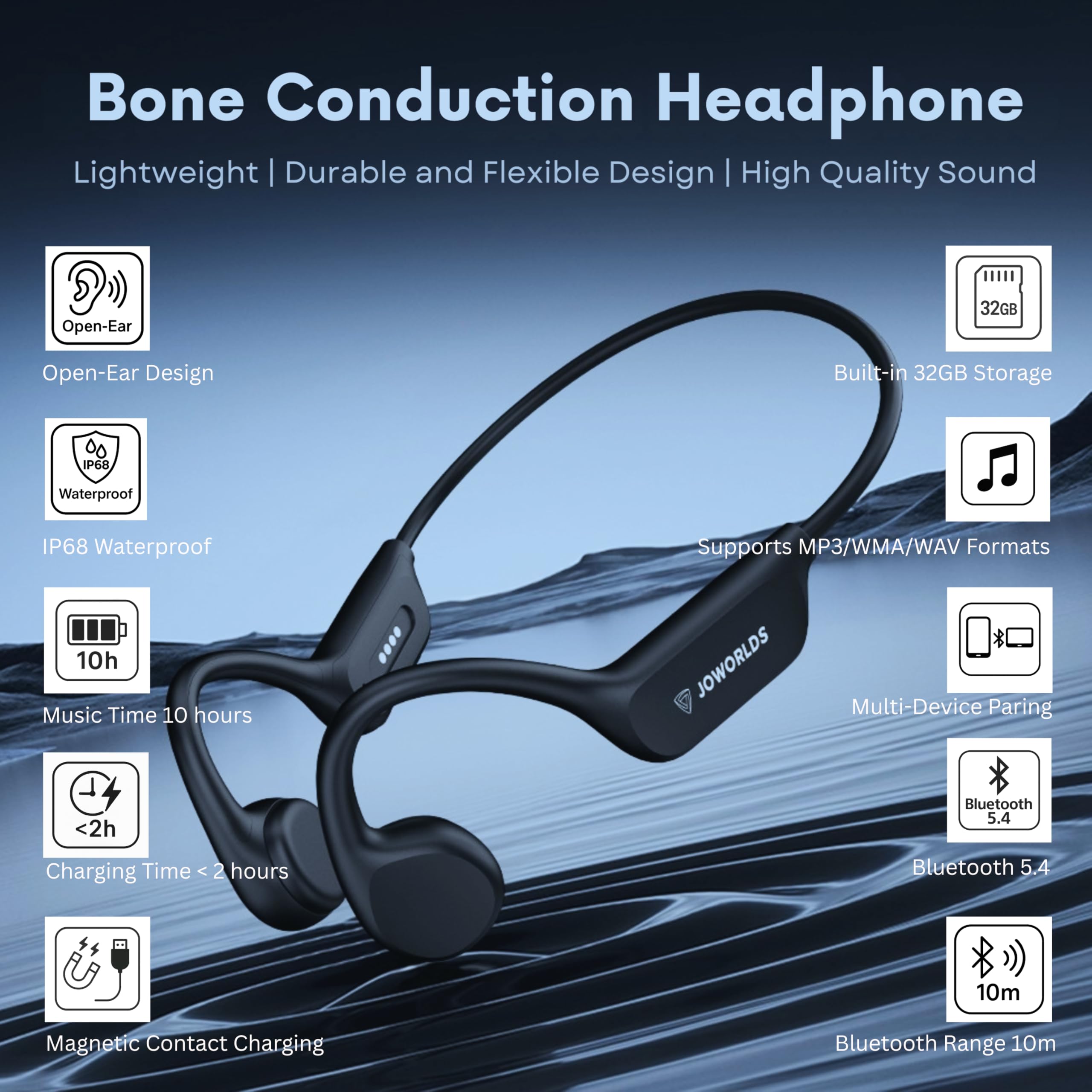 Auriculares de oído abierto inalámbricos Bluetooth, IP68, impermeables, conducción ósea, Bluetooth, auriculares inalámbricos Bluetooth, auriculares deportivos para correr nadar, 10 horas de