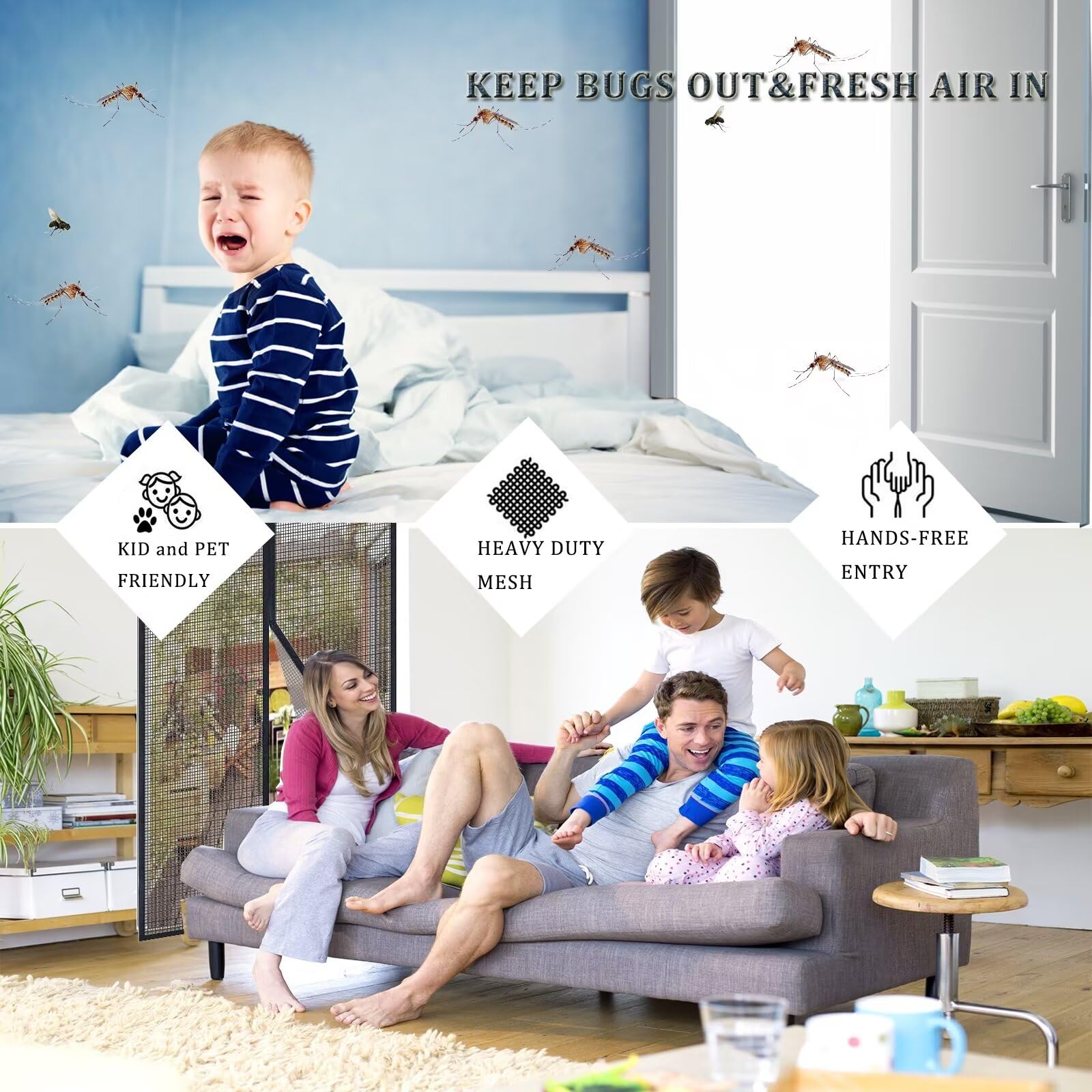 Zanzariera Magnetica per Porte 130x260CM Fibra di vetro,Rete Fine，si Chiude da Sola，Zanzariera Magnetica per Porte Finestra，Facile da Installare，Ritardante di fiamma, resistente agli strappi，Nero