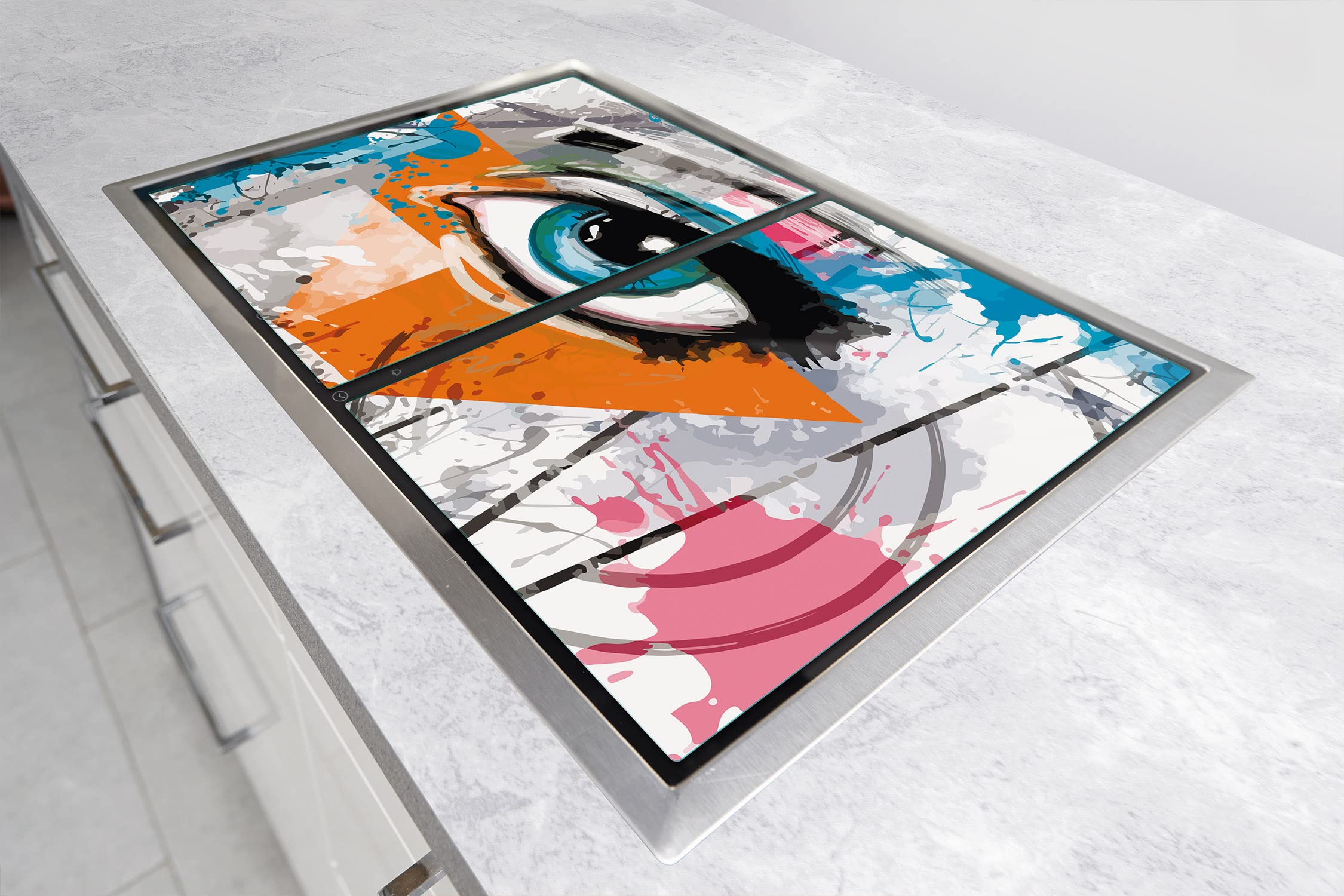 Herdabdeckplatten 2 Teilig 75x52 cm Ceranfeldabdeckung Küche Elektroherd Induktion Herdschutz Spritzschutz Glasplatte Schneidebrett, Auge Stück