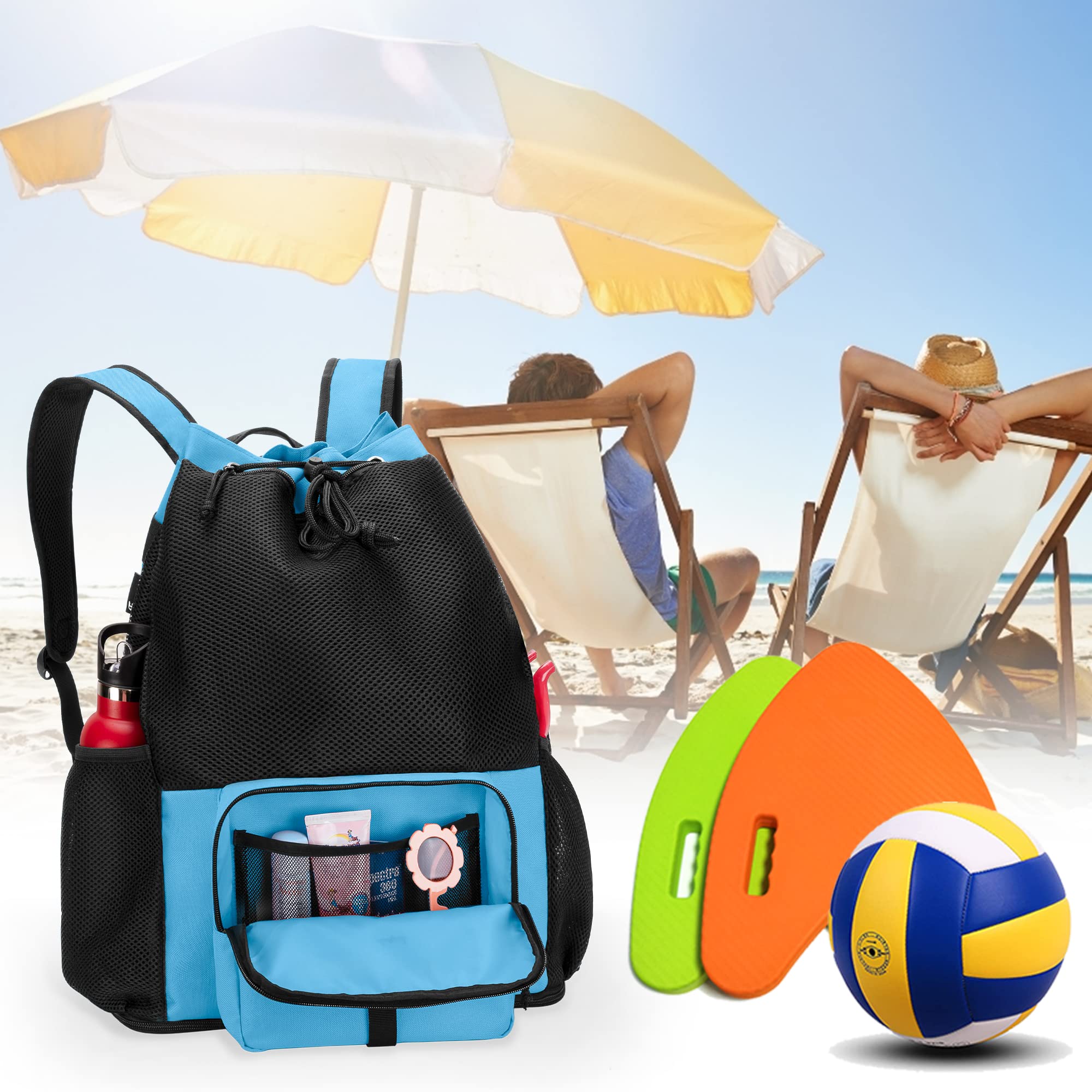 Fasrom Mesh Strandrucksack mit Reißverschluss unten, Sport Gym Rucksack zum Schwimmen, Strand und Pool(Patent Angemeldet)