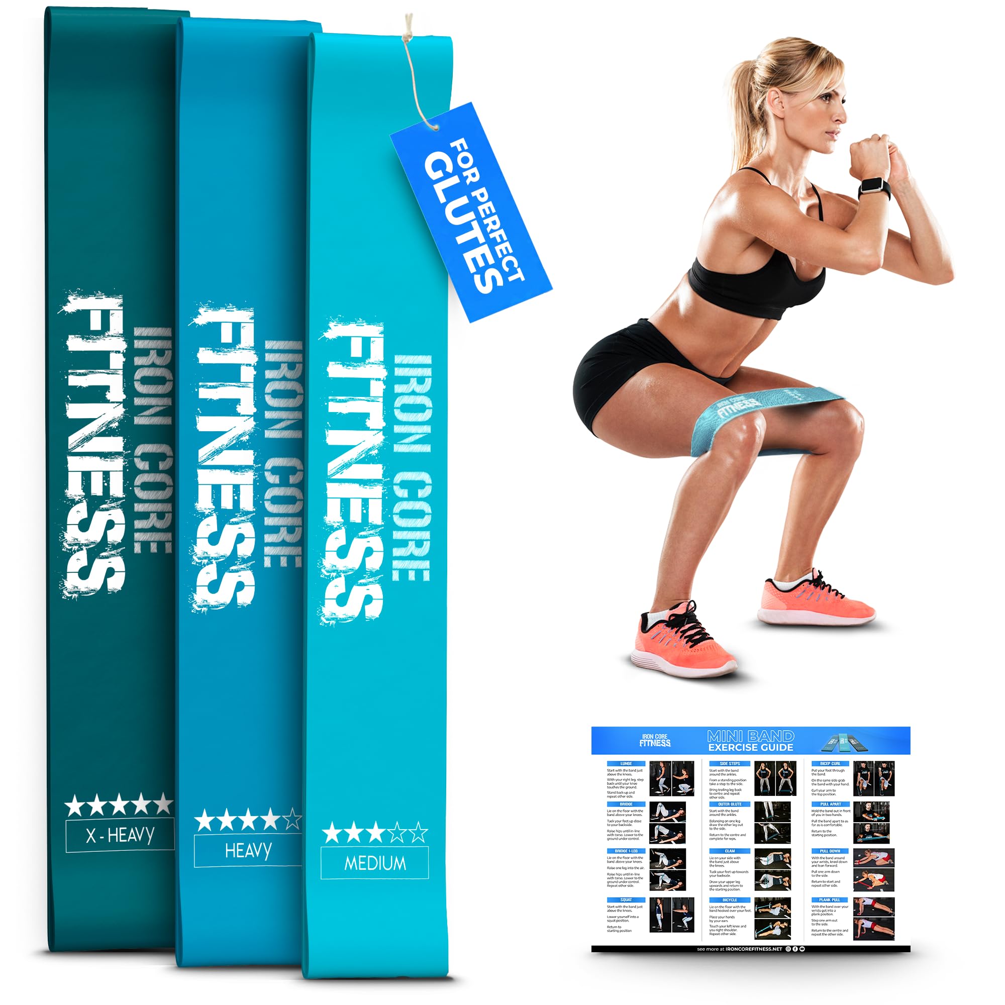 Latex Mini Resistance Bands Sets for Trainers, Bootcamp, Gym for Men and Women in Fun Colors - Ebook, Videos and Workout Chart Included by Iron Core