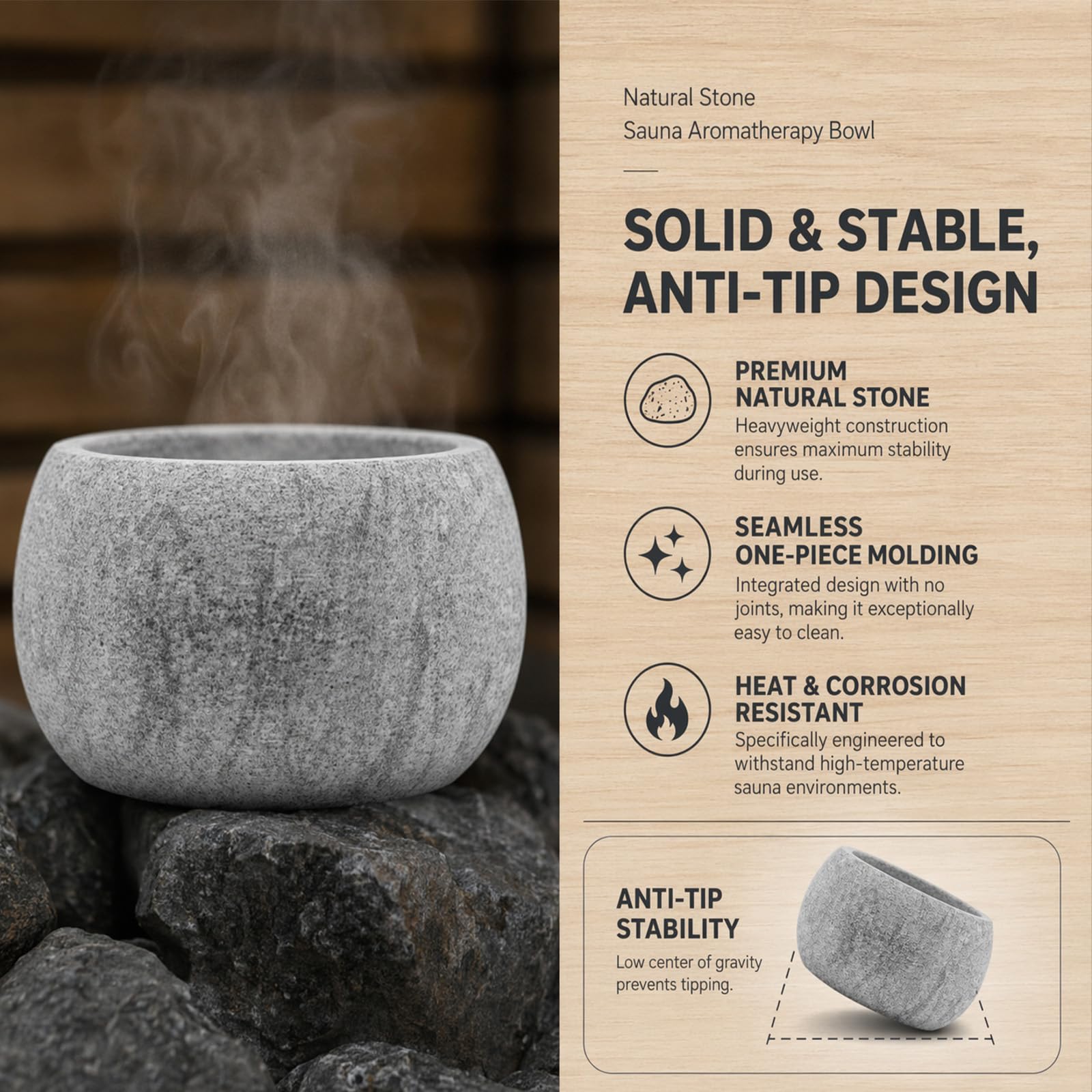 Sauna Aromaschale aus Sauna zubehör - 10,5 x 6 cm Saunazubehör, Verdampferschale Sauna aus Granit, für Mentholkristalle & Saunaöle, für Heimsauna und Dampfbadzubehör Duftsteine