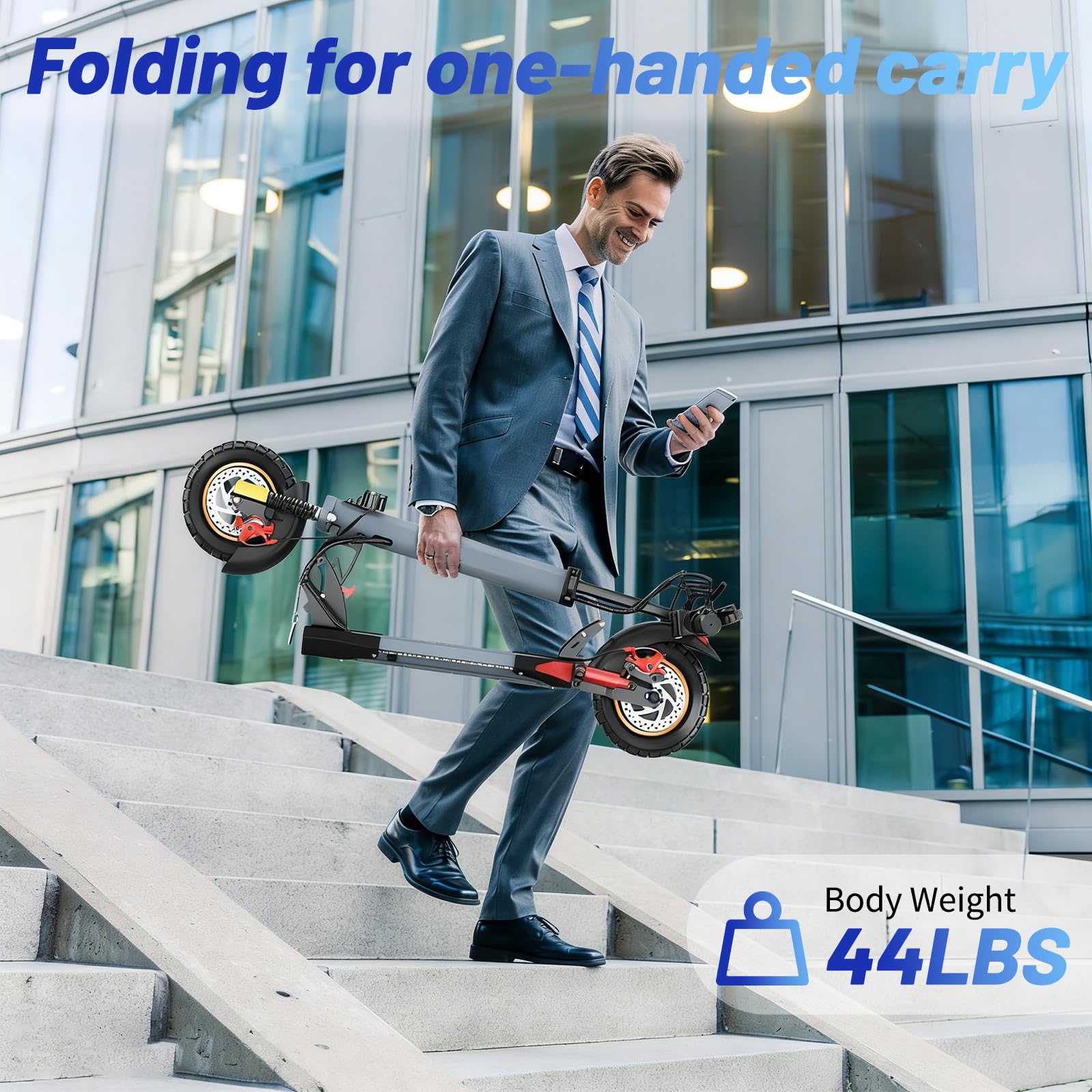 Patinete Eléctrico 500W, Batería 48V/12.5Ah, Autonomía 25-30KM, Velocidad Máx 25KM/H, Freno de Disco Doble Delantero y Trasero, Neumáticos de Aire 10", Plegable de Aluminio, Carga Máx 120KG, para Desp