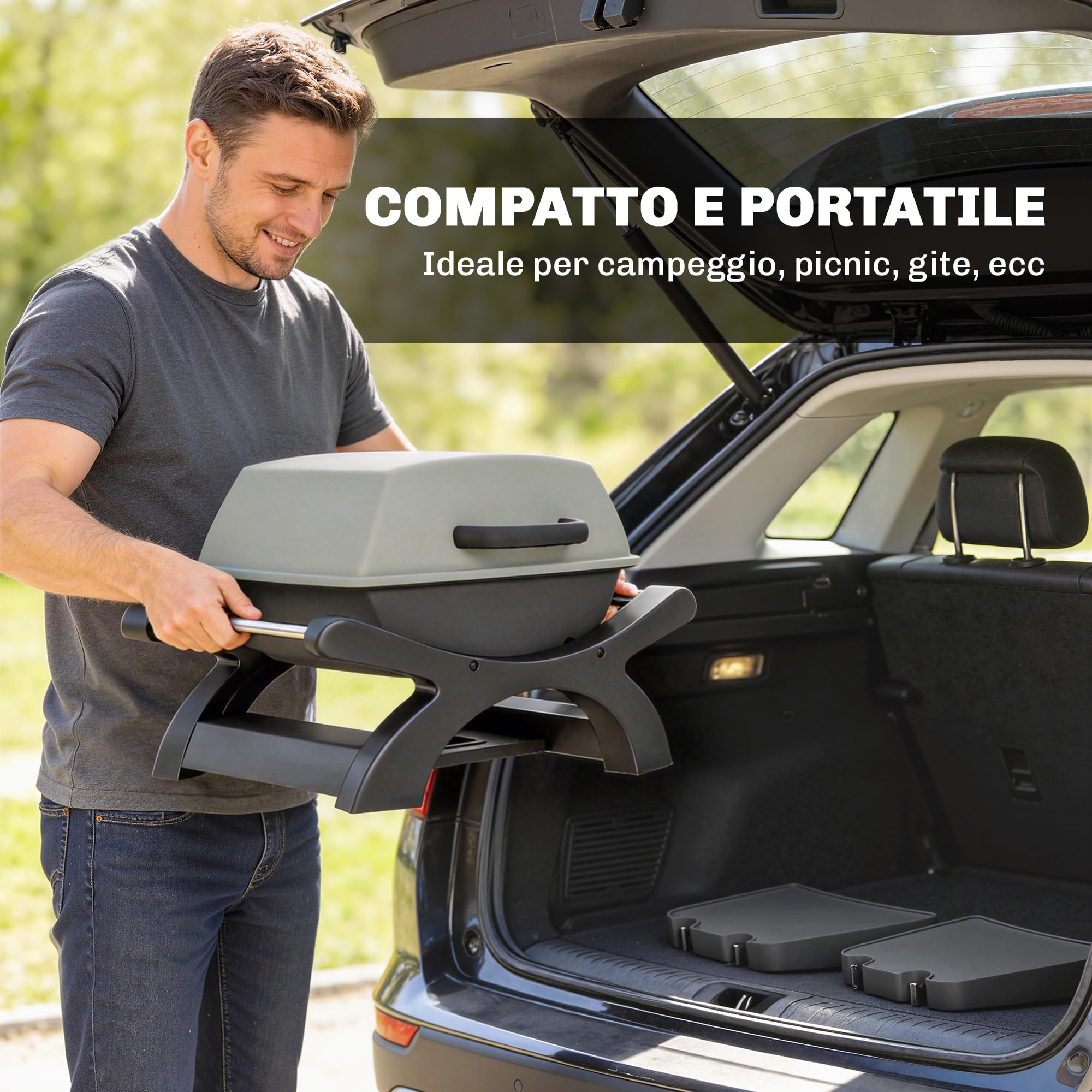 Outsunny Griglia Elettrica da Tavolo 2300W Barbecue Portatile Antiaderente Nero