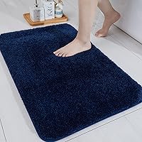 COSYHOMEER Extra Thick Anti-Slip Bath Rug Mat - Soft Shaggy Micro Polyester, Super Water Absorbent for Bathroom Bedroom (Navy, 20x32 Inches)