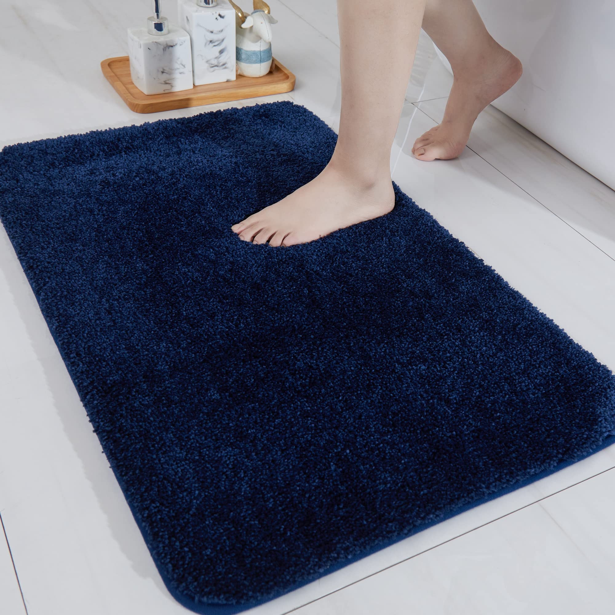 COSY HOMEER Bath Rugs for Bathroom Extra Thick- Anti-Slip Bath Mats Soft Plush Yarn Shaggy 100% Strong Mirco Polyeste Mat Living Room Bedroom Mat Floor Water Absorbent(Navy,20x32 - Inches)
