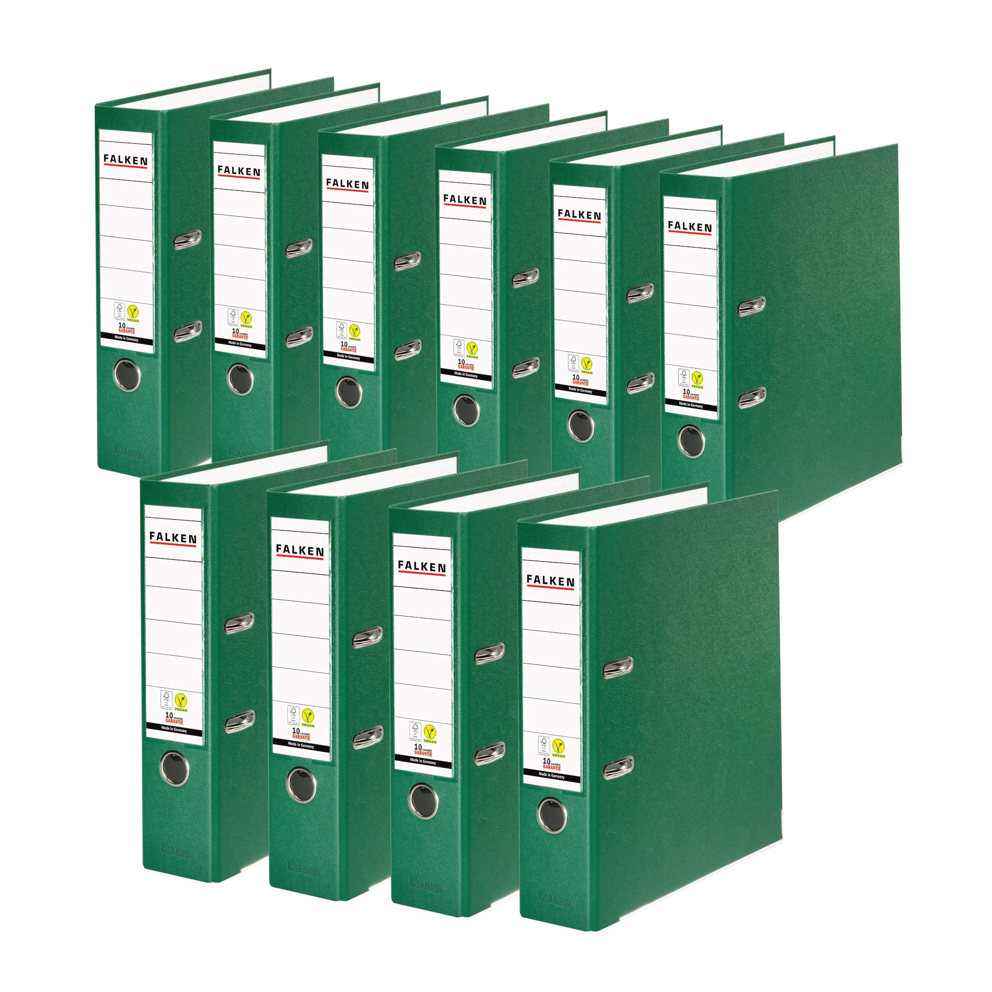 FALKEN Green PP-Color Slotted Folder, Pack of 10, A4, 8 cm Wide, Made in Germany, FSC Certified