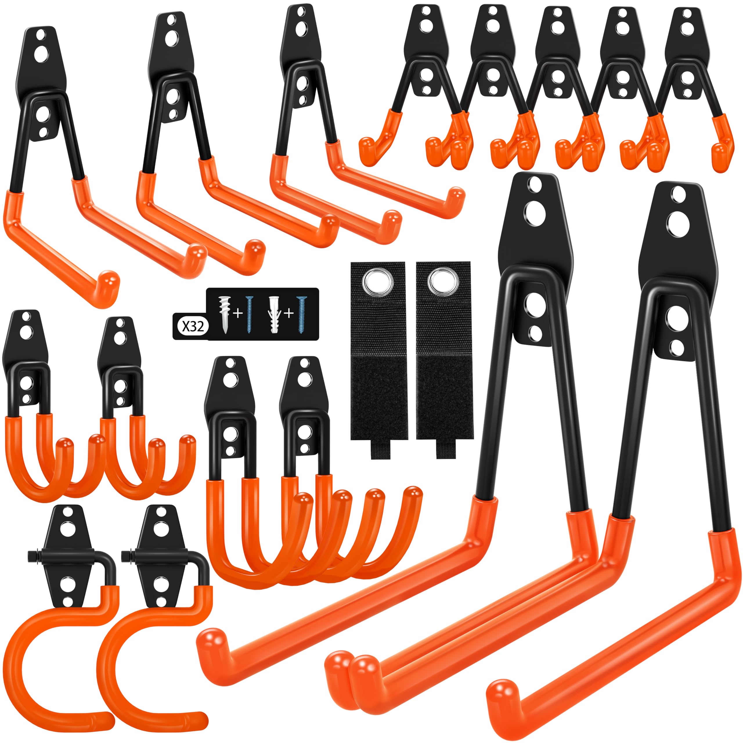 18 pack garage hooks heavy duty - anti-slip coating? garage storage hooks for hanging bike?ladder?garden tools?hose
