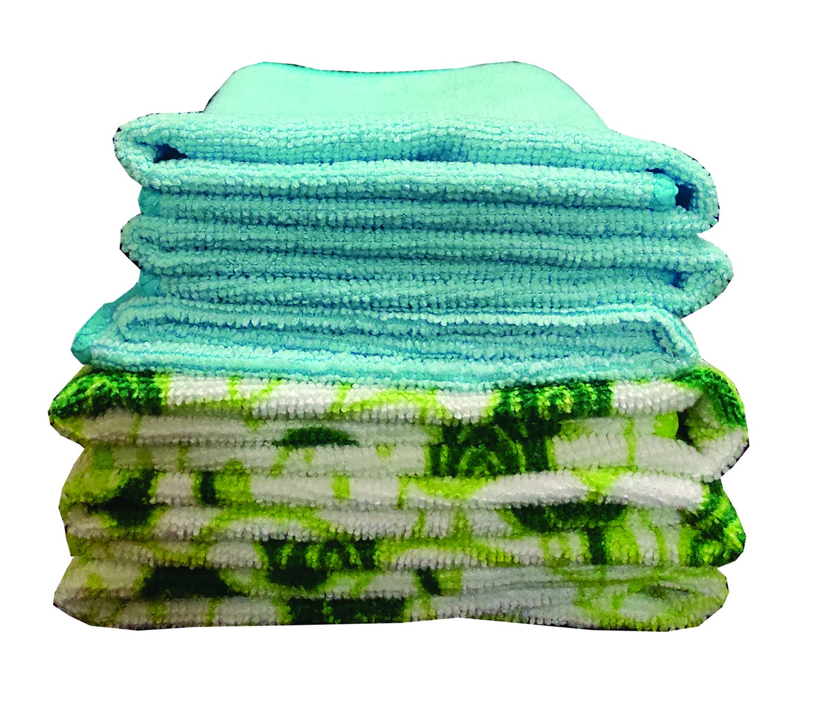 Terry Blue Colour Cloth 37 cm x 37 cm - Set of 3 pcs and Terry Green Flower Print Cleaning Cloth, 40 cm x 40 cm - Set of 3 pcs