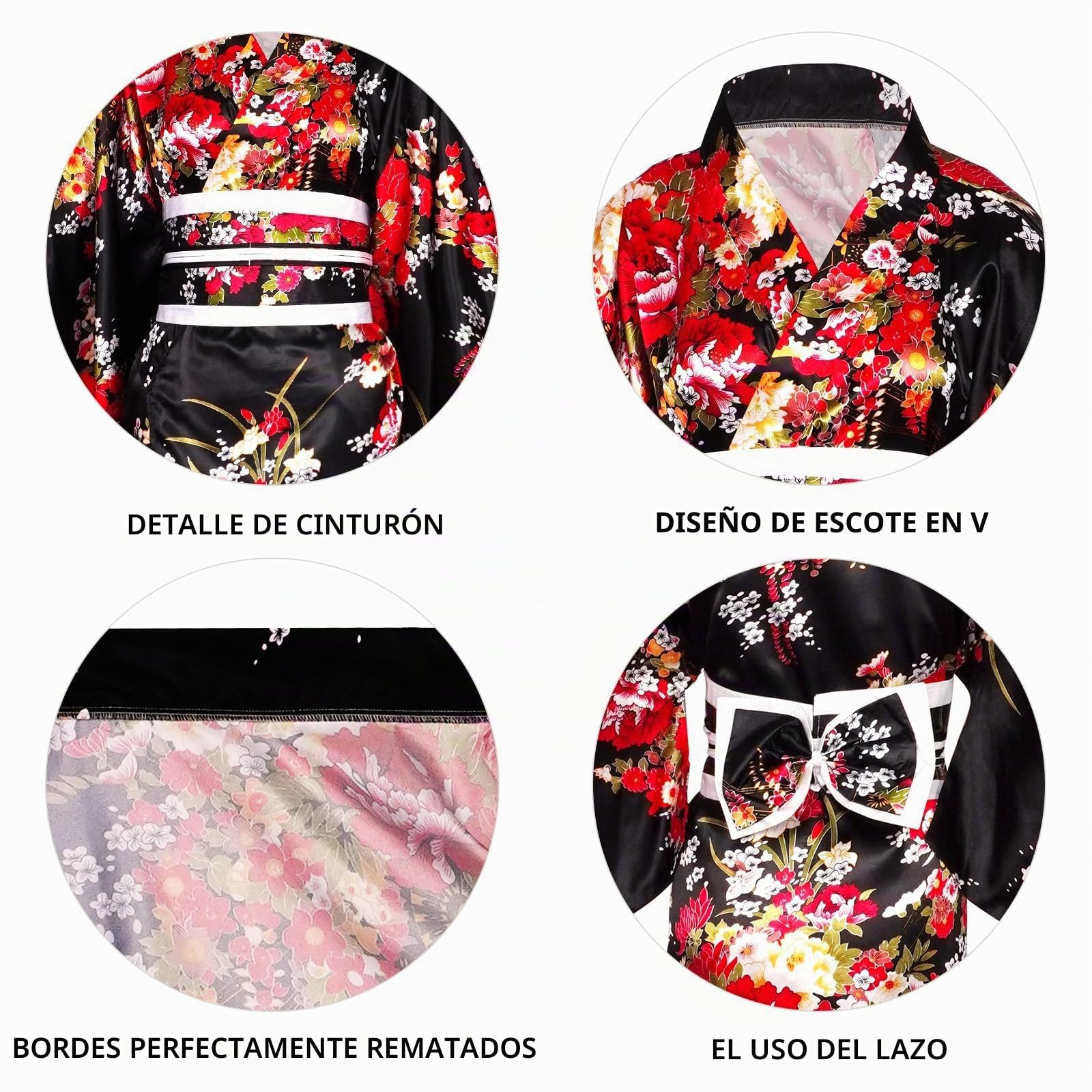 5 Piezas Kimono Japonés para Mujer, Disfraz de Geisha Yukata Style, Incluye Accesorios Completos, Ideal para Cosplay, Fiesta temática