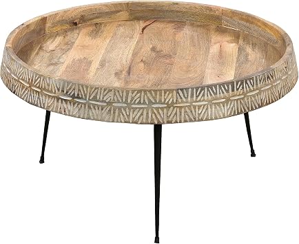 TUP THE URBAN PORT Rustic Farmhouse Wooden Coffee Table, Round