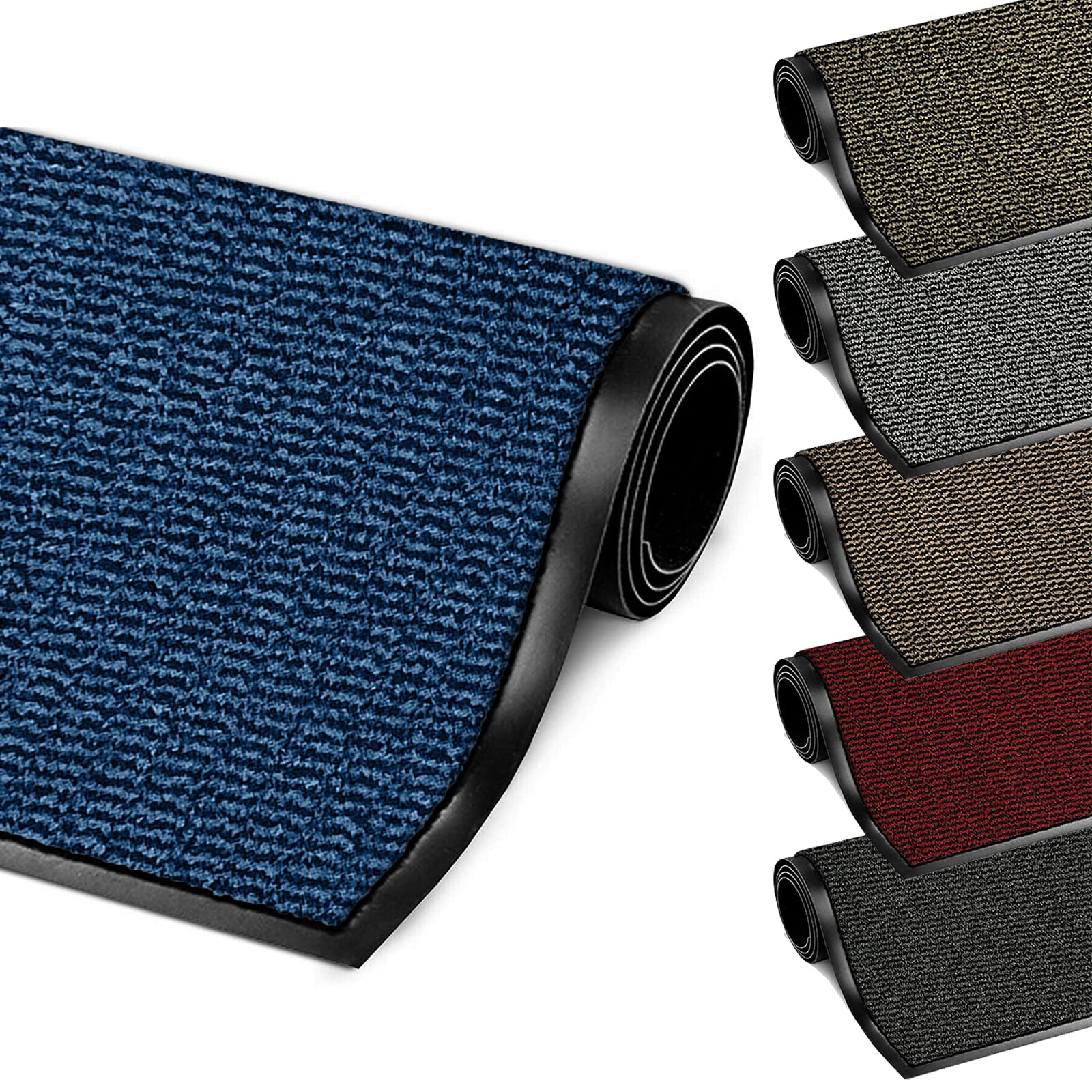 FB FunkyBuys® LARGE SMALL KITCHEN HEAVY DUTY BARRIER MAT NON SLIP RUBBER BACK DOOR HALL RUGS AND VARIOUS SIZES (80x120 cm, Blue/Black) — image 1