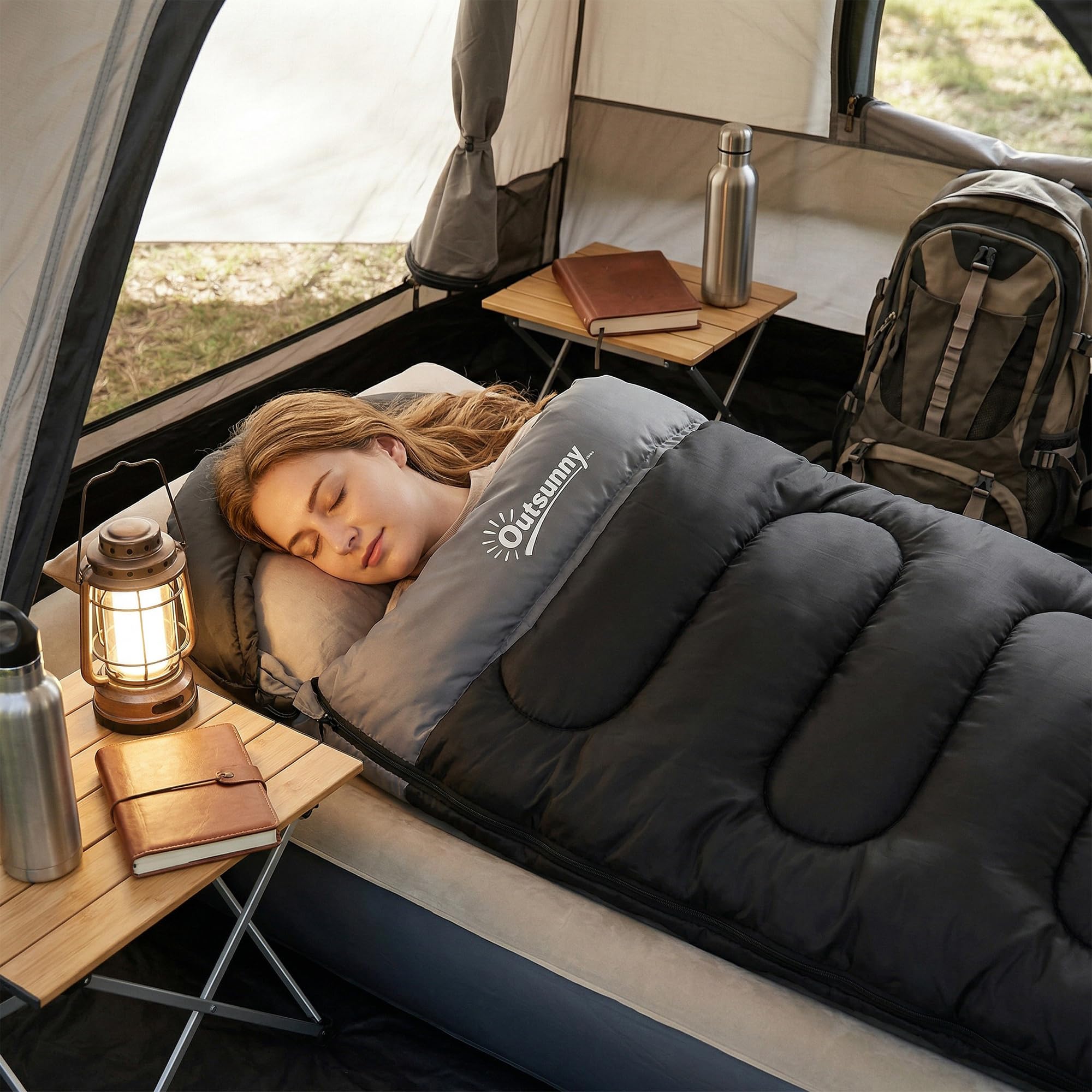 Outsunny Saco de Dormir Compacto para Adultos 3 Estaciones Negro