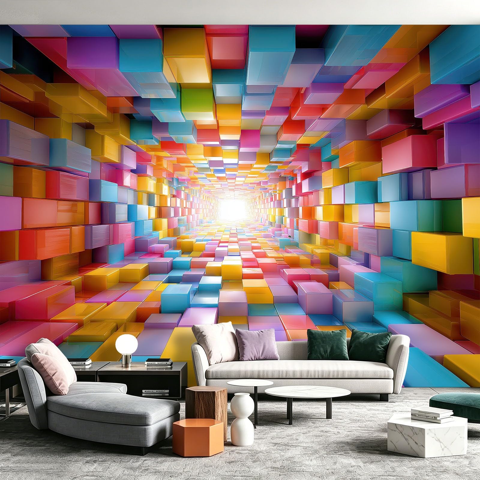 WTD - Papel pintado fotográfico de fieltro 3D, diseño abstracto moderno, 200 x 140 cm, diseño de bloques de túnel, impresión Full HD, moderno efecto 3D, colores resistentes a la luz, para pasillo y